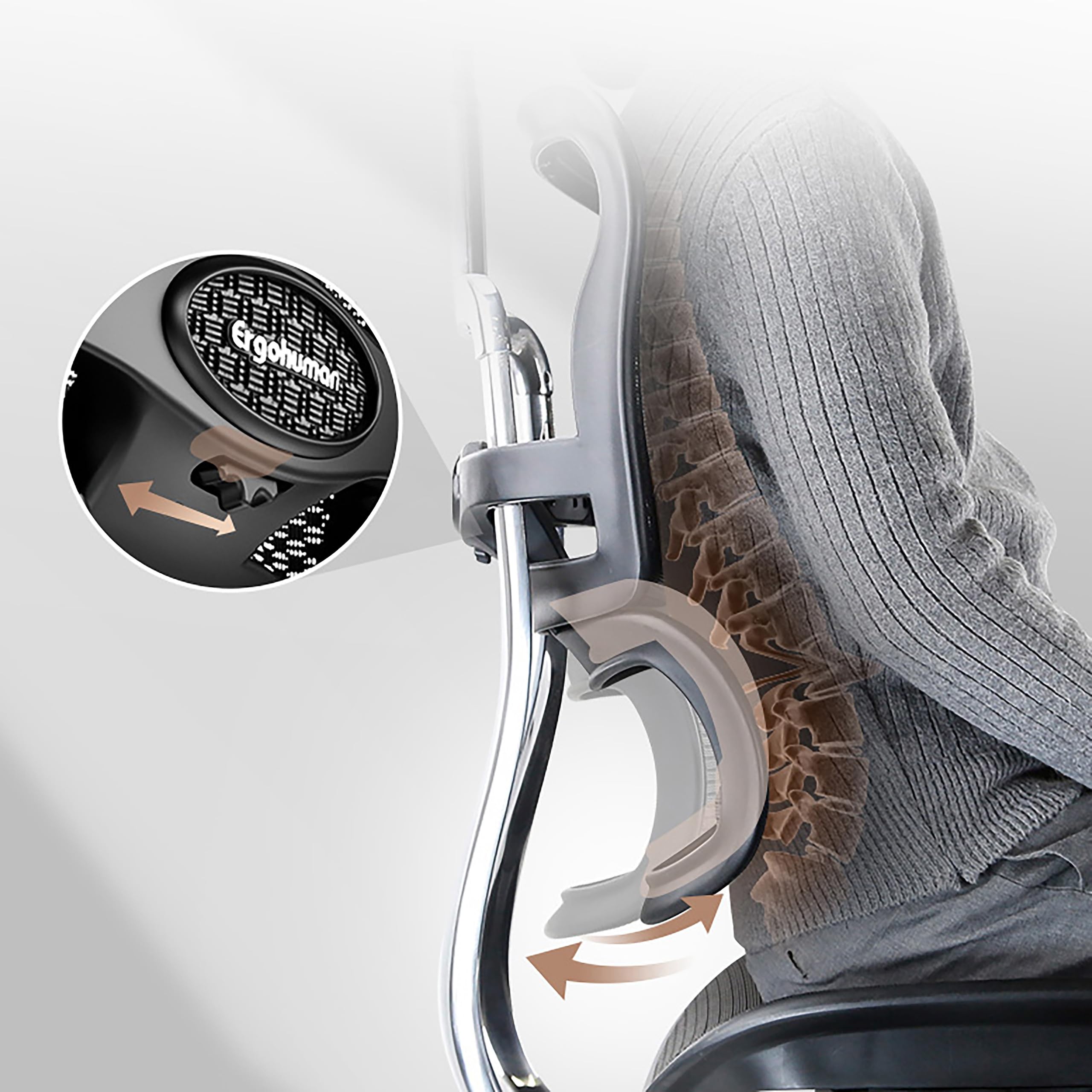 hjh OFFICE Bürostuhl ergonomisch ERGOHUMAN Ultra G GEN2 Originales Design, Bürosessel mit Flexibler Lendenwirbelstütze, Netzbespannung, Grau