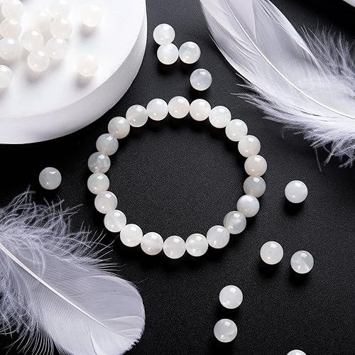 Miniatura 125 de BEEFLYING 100 cuentas de piedra de turmalina negra natural de 0.315 pulgadas (0.315 in), piedras preciosas redondas sueltas con hilo de cristal