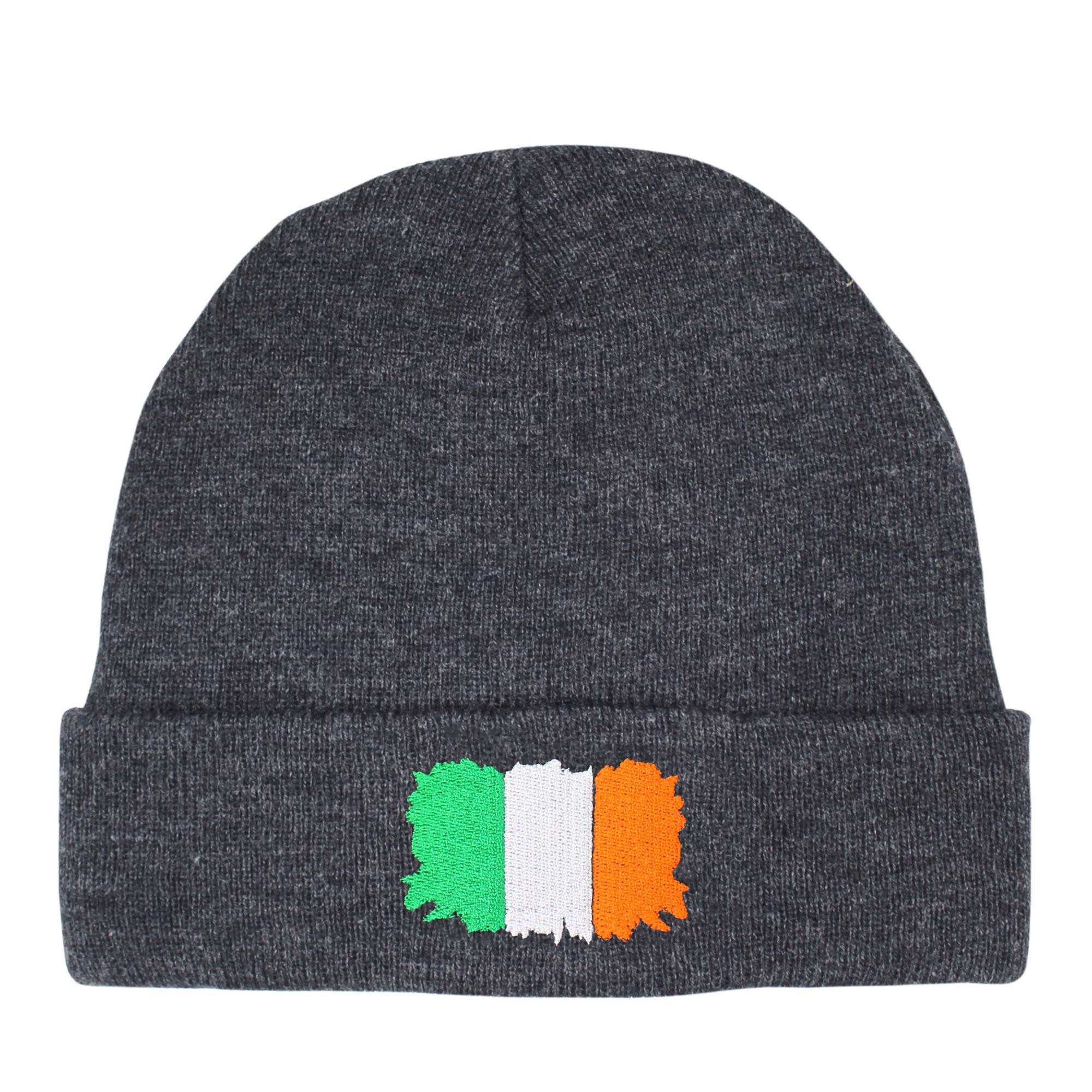 TeddyTs Men's Ireland Flag Thermal Knit Beanie Hat (Charcoal)