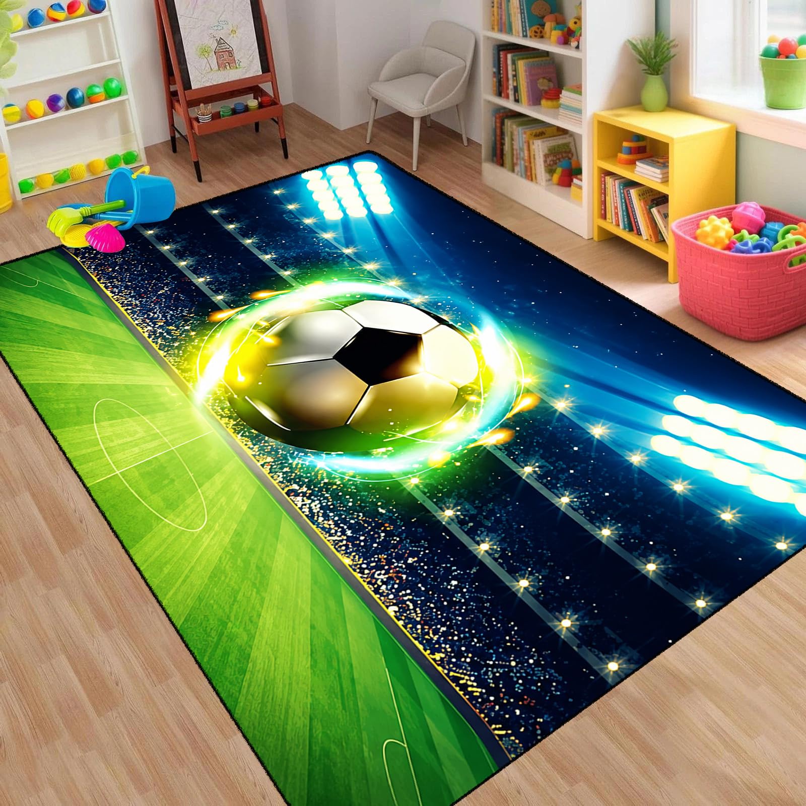 MUOUCTE Football Field Area Rug 3D Sports Indoor Carpet 160x230cm