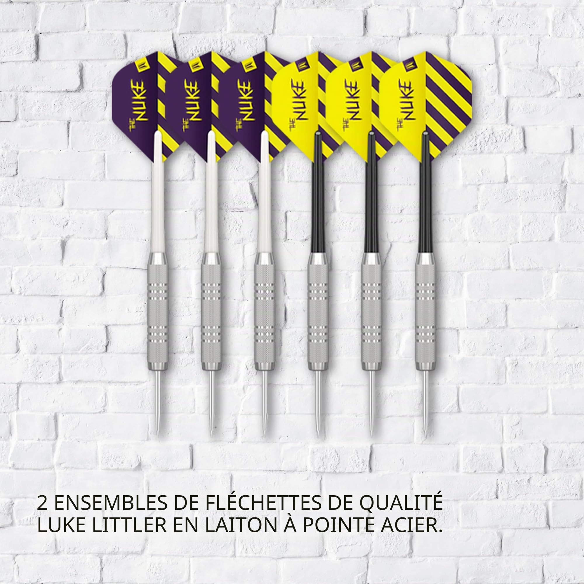 Target Darts Jeu de Fléchettes pour Joueurs | Luke Littler/Dimitri Van den Bergh/Gabriel Clemens | Jeu de Fléchettes pour Joueurs avec 2 Jeux de Fléchettes à Pointe en Acier, Ligne de Lancer Standard