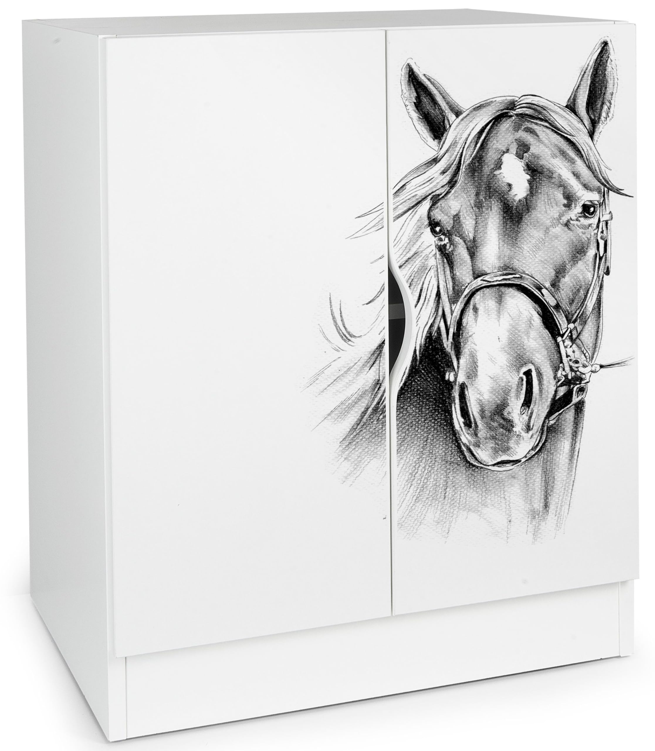 leomark Mueble Roma Blanco Semimate Armario Bajo 60x42x78 cm con Estante Ajustable Diseno Clasico Tablero 18 mm Asa Segura Montaje Sencillo Ideal para Salon Dormitorio o Pasillo, Caballo