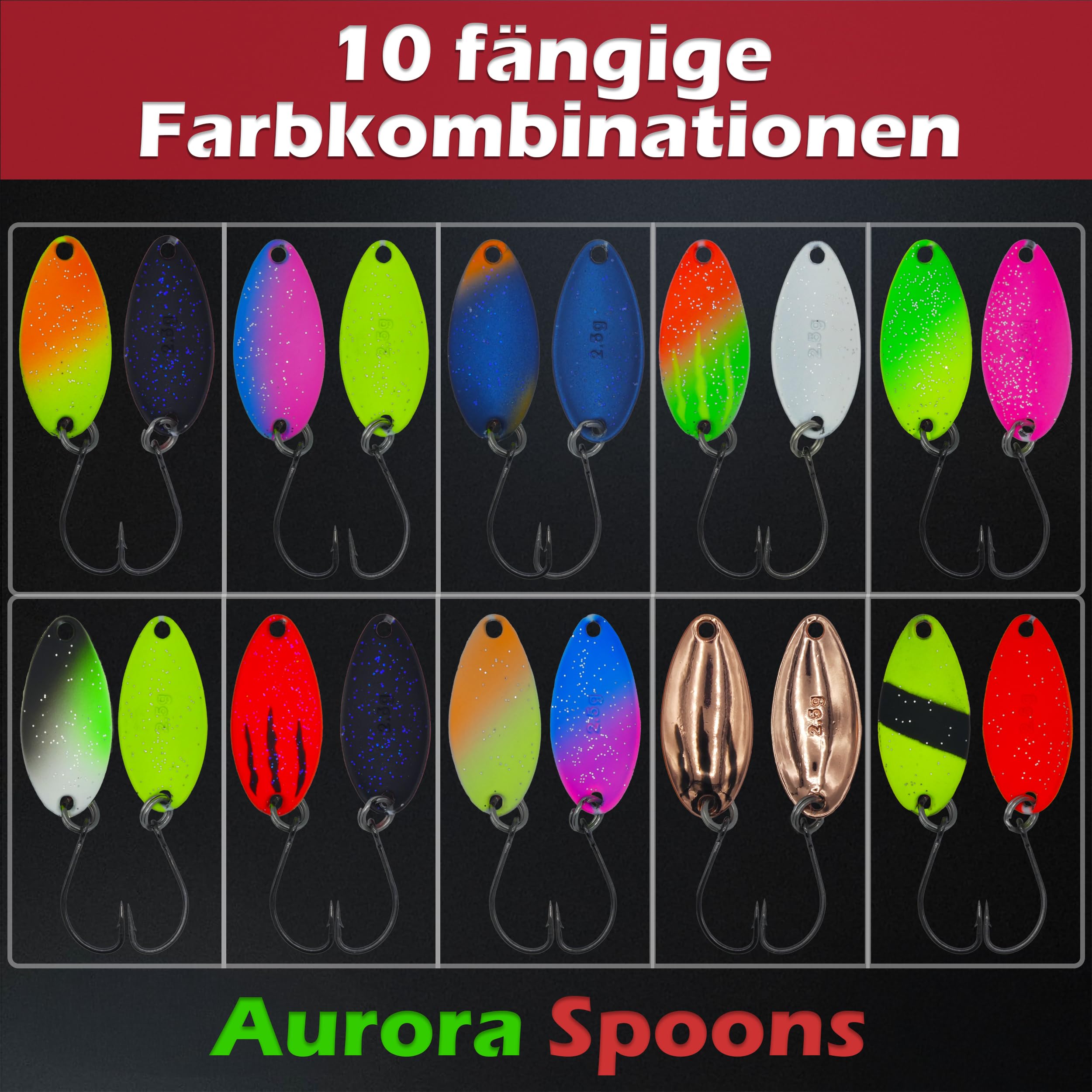 Set Esche Per Trota Paradox – 18 Spoon In Scatola Con Moschettoni, Pesi Da 1,5 A 3,5 G, Attivi UV Per Pesca In Tutte Le Condizioni