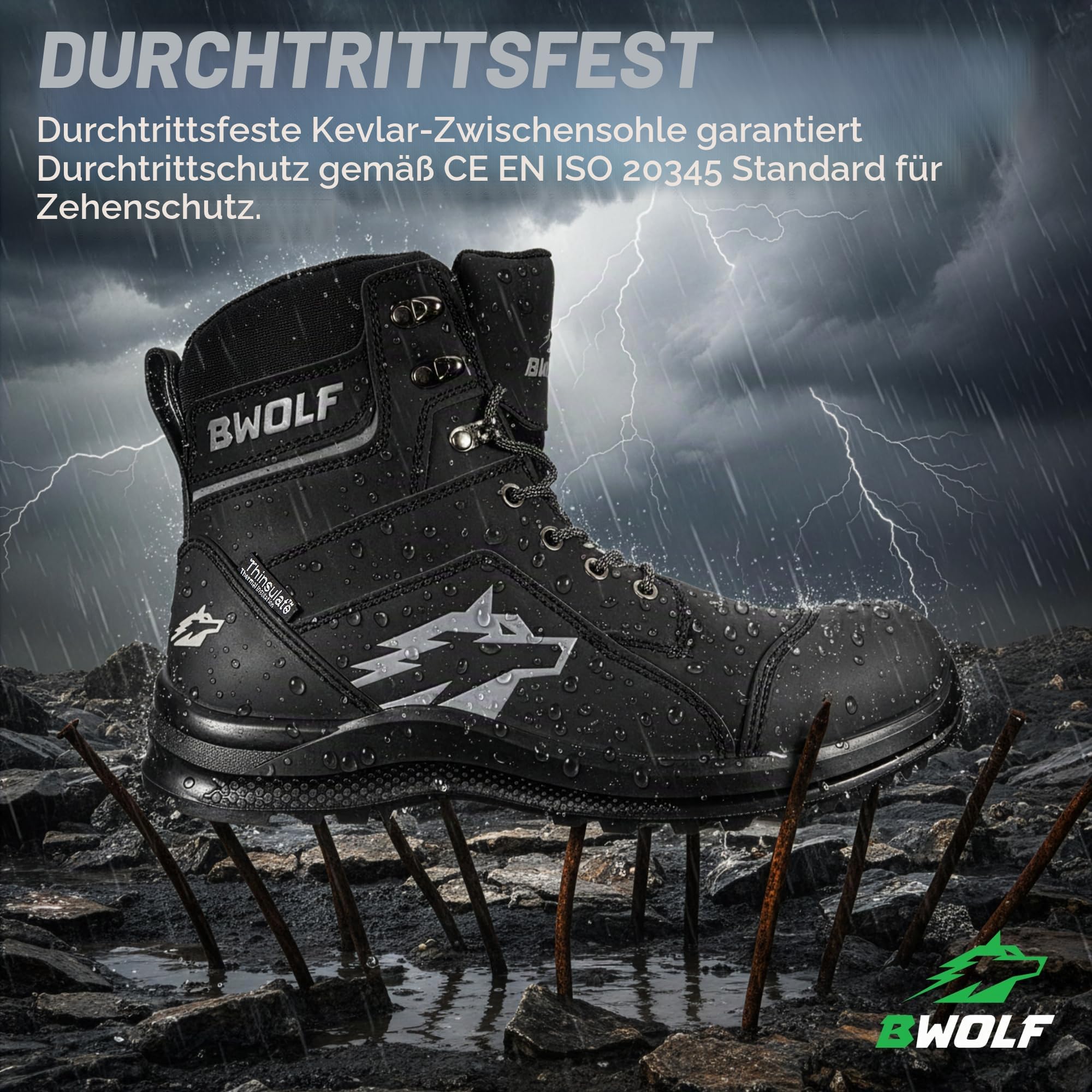 BWOLF Fantom Hi S7L Sicherheitsschuhe Herren Winter – wasserdichte Safety Boots mit Kevlar Zwischensohle, Verbund Zehenschutzkappe