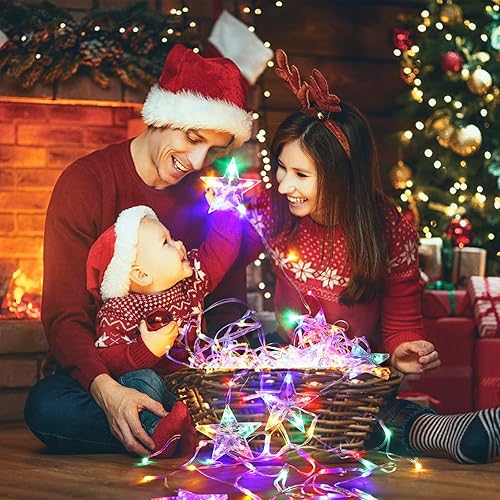 Miniatura 7 de Luces de Navidad para exteriores, 13.8 pies, 218 luces LED de red de Navidad con control remoto, tira de luces de carámbano con 12 estrellas