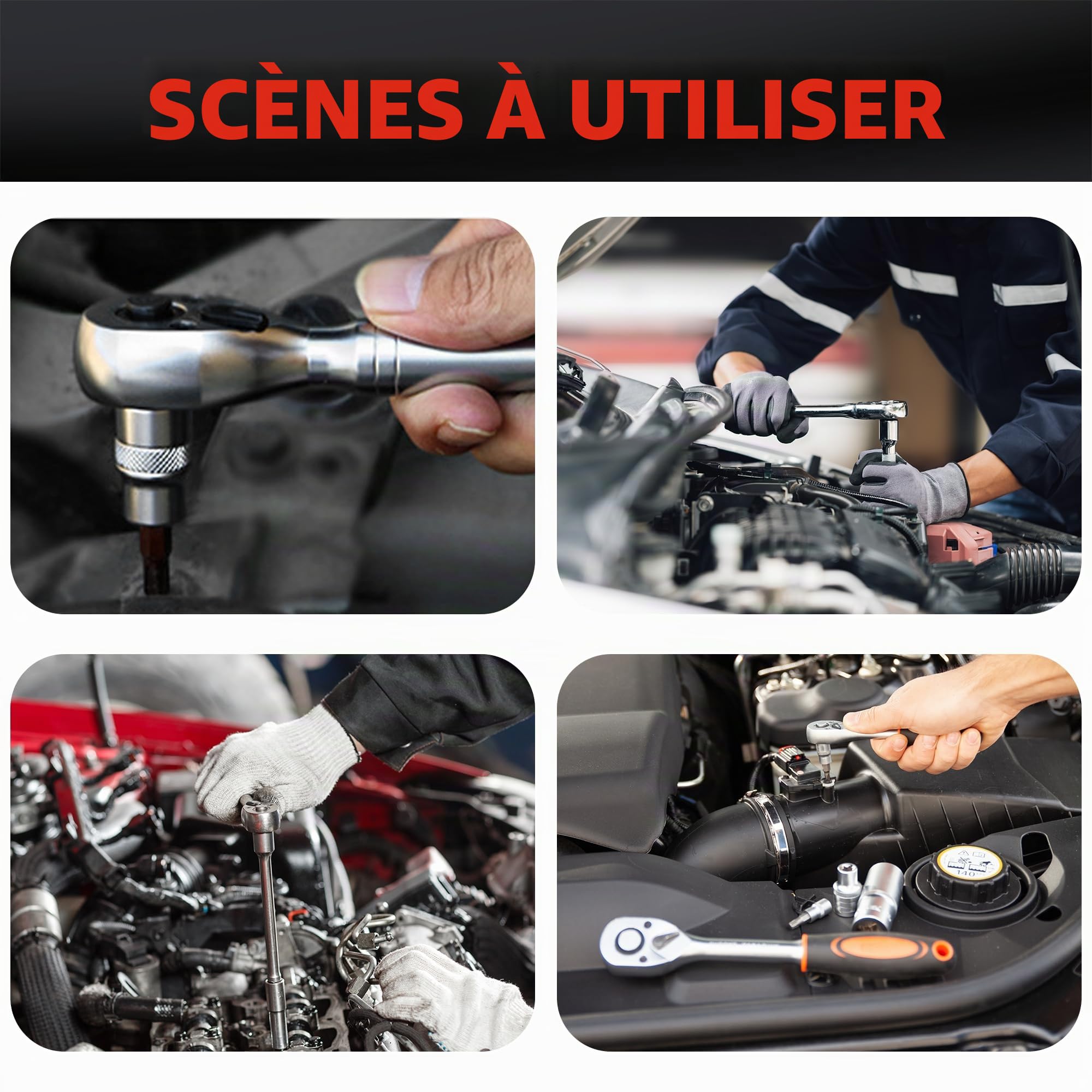 12 Pièces Jeu de Clés à Douille avec Cliquets 3/8" Inserts Hexagonaux de 8mm - 19mm et Rallonge Cliquet Réversible de 150mm en Cr-V avec Déclencheur à Bouton Poussoir