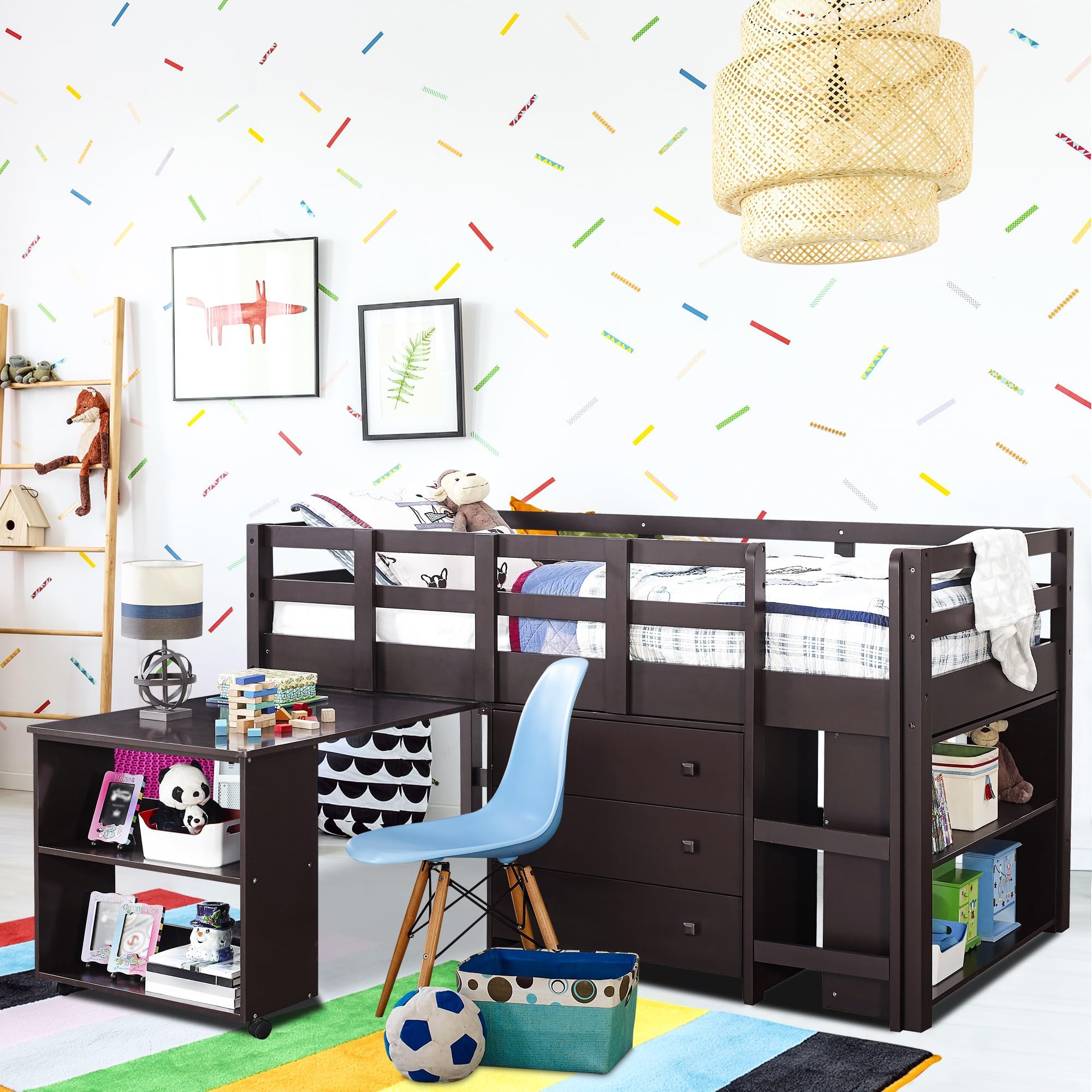 Buy Naomi Home Twin Size Loft Bed with Desk Low Study Kids Twin Loft