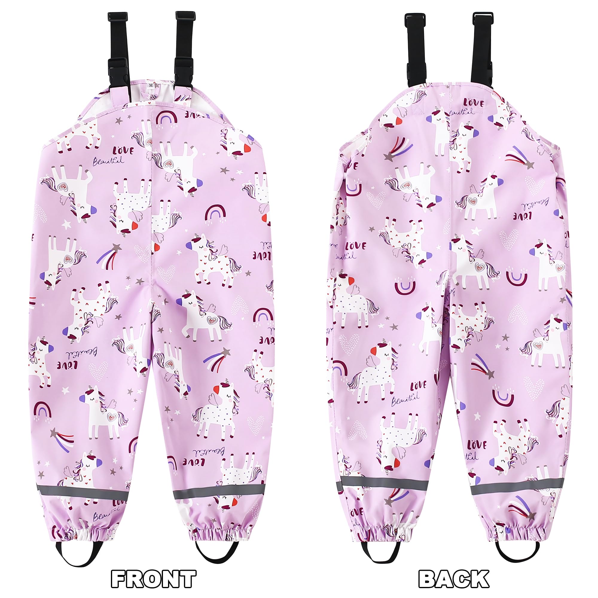 Fewlby Pantalon Impermeable Niñas, Pantalones Barro Peto de Lluvia Niños Mono Impermeable con Tiras Reflectantes Chubasquero Outdoor Traje Impermeable