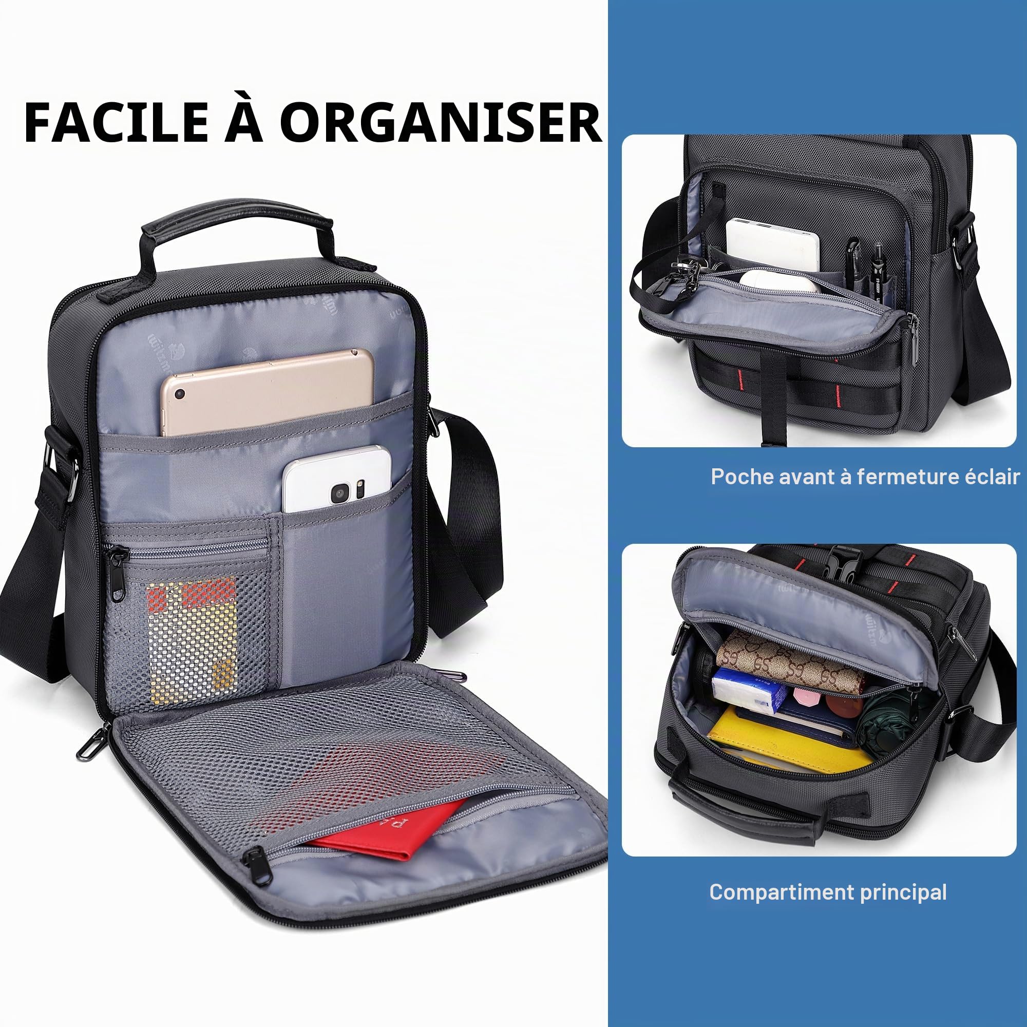 WITZMAN Sac à bandoulière léger pour homme - Sac à bandoulière décontracté en nylon pour le travail et les voyages