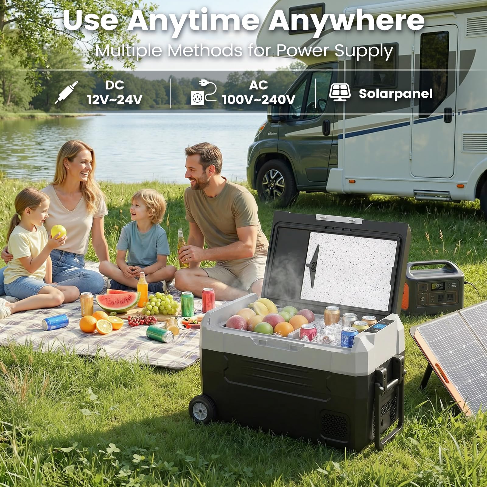 Kompressor Kühlbox Dual-Zone (-20°C bis +20°C), elektrisch für 12V/24V/230V – mit Rollen, Trennwand & Schneidebrett – ideal für Camping, Auto, LKW, Wohnmobil,35L/45L/55L