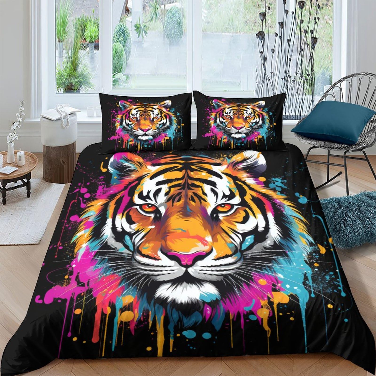 Housse de couette tigre 3D en microfibre mince parure de lit 3 pièces pour enfants et adultes