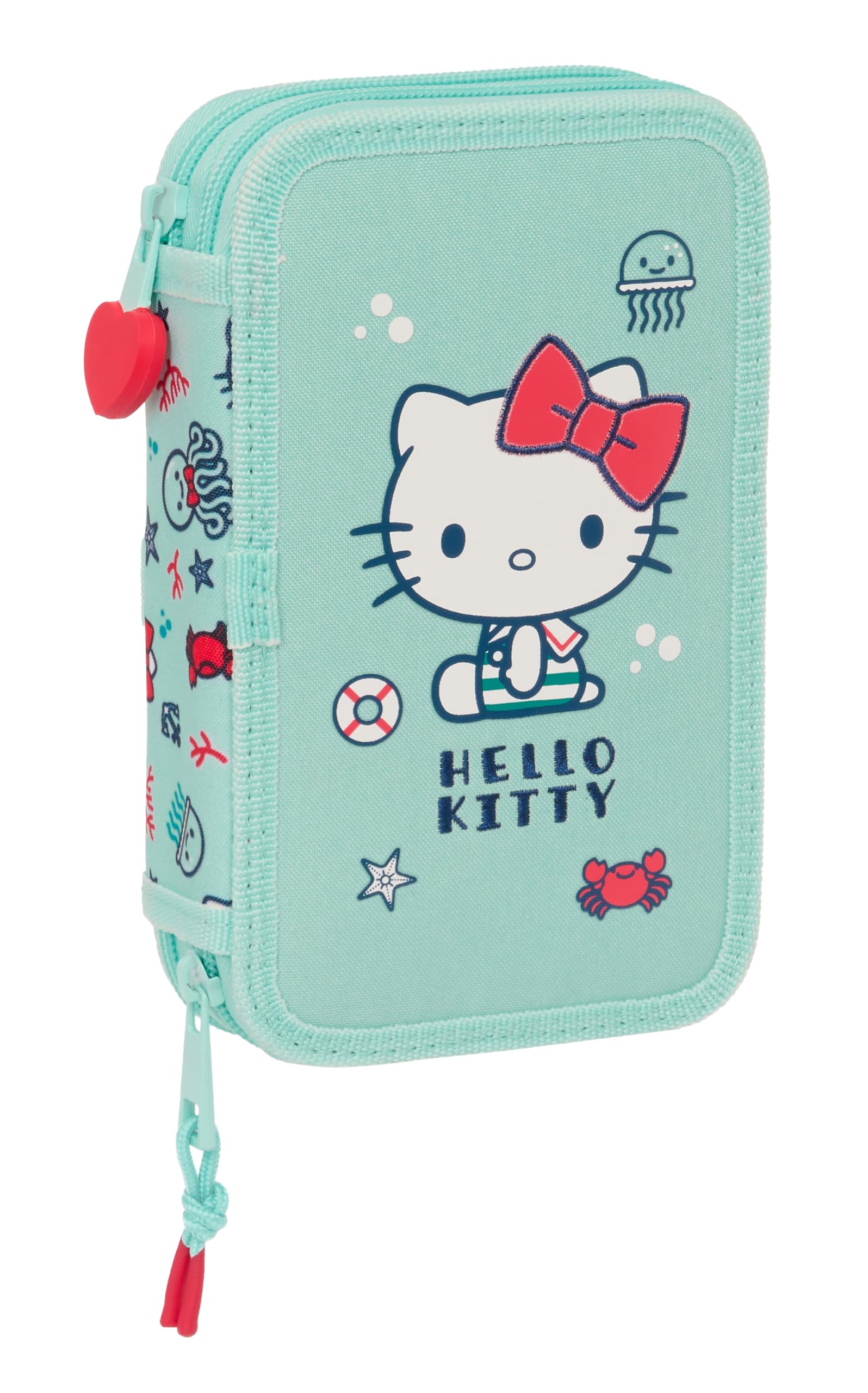 HELLO KITTY SEA LOVERS - Estuche Escolar Niño, Estuche con Colores, con 28 Útiles Incluidos, Ideal para Niños de 5 a 14 Años, Cómodo y Versátil, Calidad y Resistencia, 12.5x4x19.5 cm, Color Turquesa