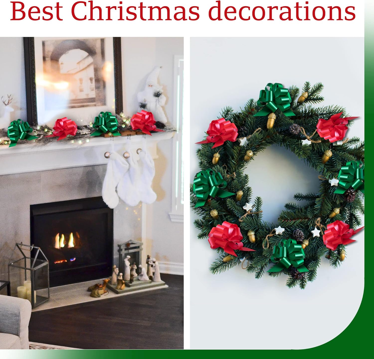 Eye-Catching Xmas Pull Bows for Easy Gift Wrapping with Ribbon - 5" Wide Wrap Bows for Christmas Tree Decoration, Holiday Décor, Present Wrapping, Baskets, Birthday, Easter - 6 Green and 6 Red Bows : Health & Household