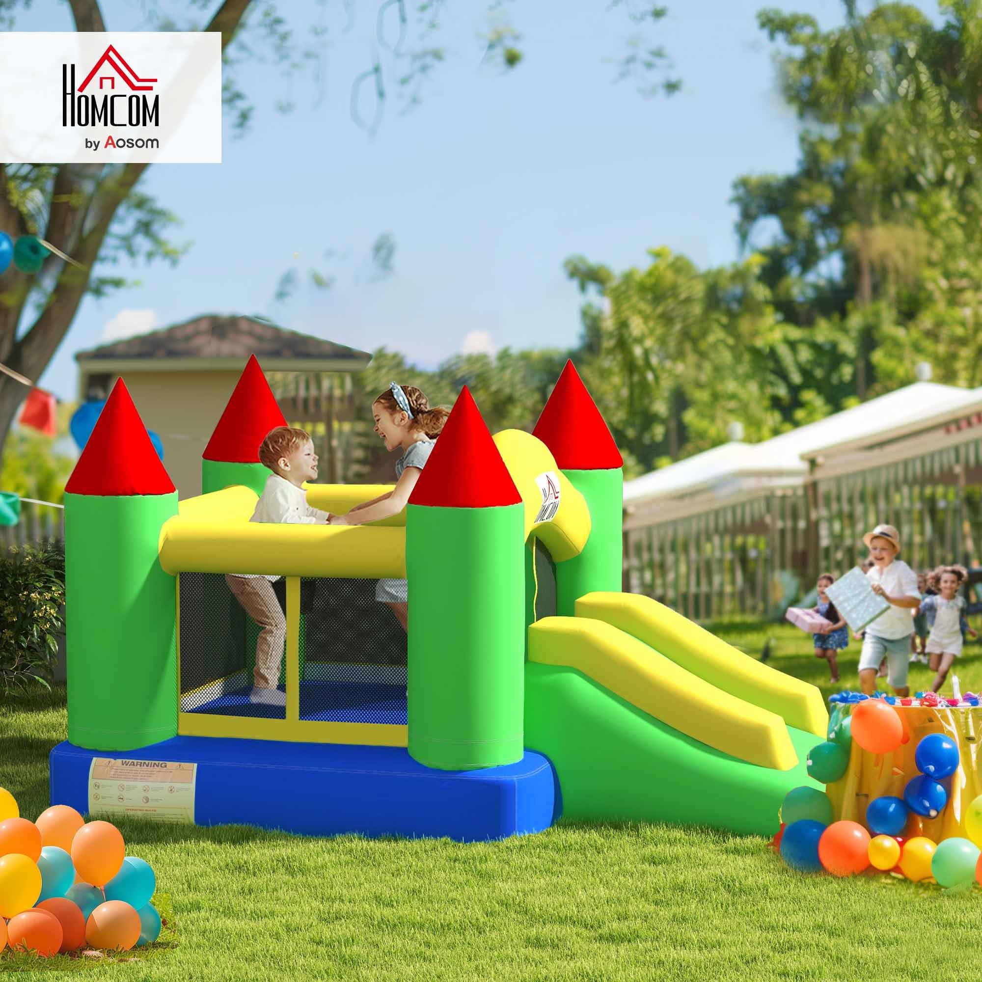 HOMCOM Hüpfburg mit Gebläse, Aufblasbare Kinderhüpfburg für Kinder 3-10 Jahre, Spielburg mit Rutsche, Trampolin, Sicherheitsnetz, Spielplatz für Indoor und Outdoor, 300 x 180 x 160 cm
