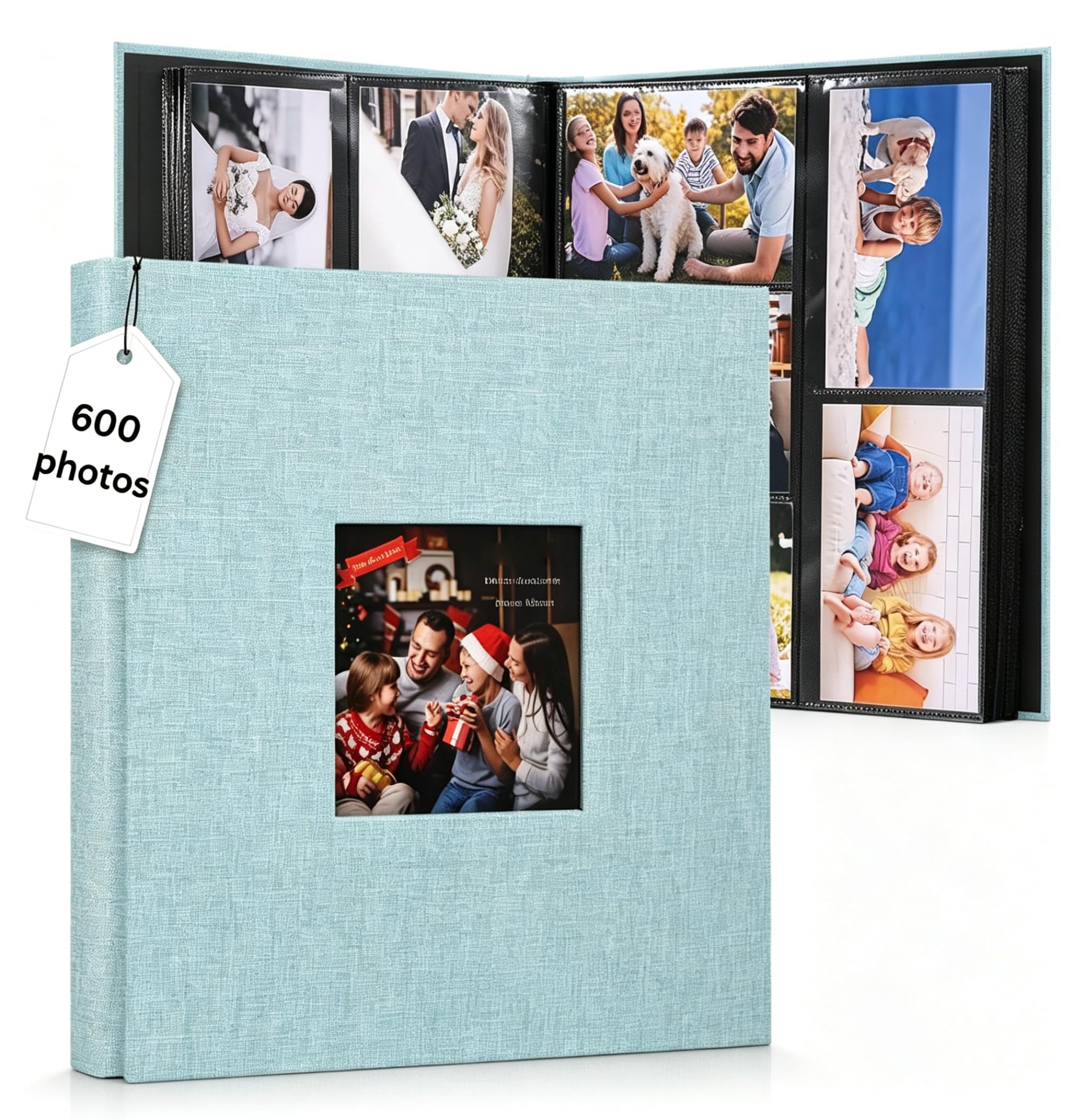 HASTHIP® Cloth Photo Album, Hardcover Album for Photos Collection with 600 Sheet, Scrap Books for Memories Clear Photo Pockets Family Photo Book for Baby Milestone, Wedding, Travel, 33.5x34x5cm, Blue-picture-10