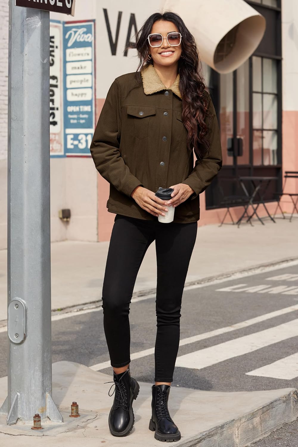 MAGCOMSEN Women's Corduroy Jacket Sherpa Fleece Lined Warm Winter Coat Button Down Casual Jacket with Pockets - Image 5