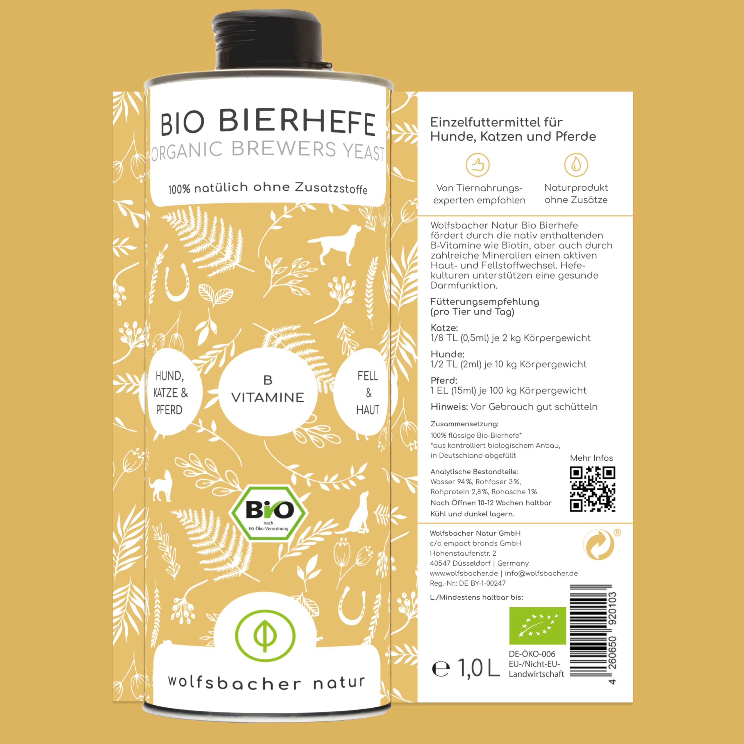 Futteröl Set für Hunde und Katzen | 4 x 1 Liter | Lachsöl, Bio Leinöl, Bio Hanfsamenöl, Bio Bierhefe
