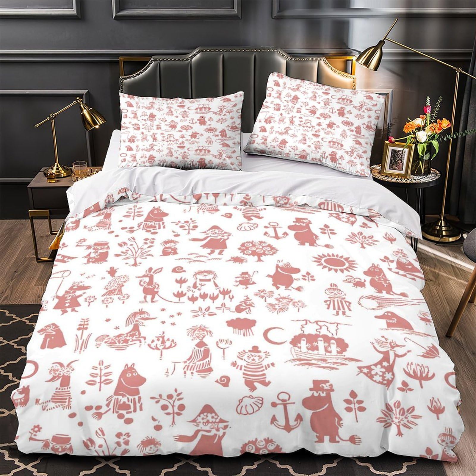 3D Print 3PCs Bedding Set Home Decor Zipper Closure Design Extra Moomin Characters Duvet Cover Easy Care Hotel Quality for Teenagers,Boys,Women Scandinavian Coon Comforter Cover King（220x240cm）