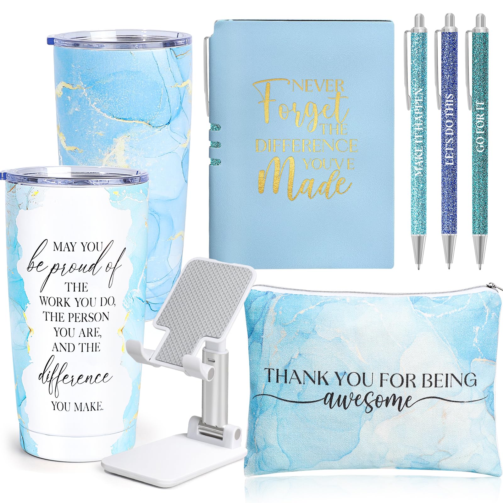 Employee Appreciation Gifts, Appreciation Gifts for Coworkers, 8 Pcs Christmas Gift for Employees Coworkers Teacher Staff Principal Nurse, Cool Thank You Gifts Baskets w/ Tumbler Notebook (Blue)