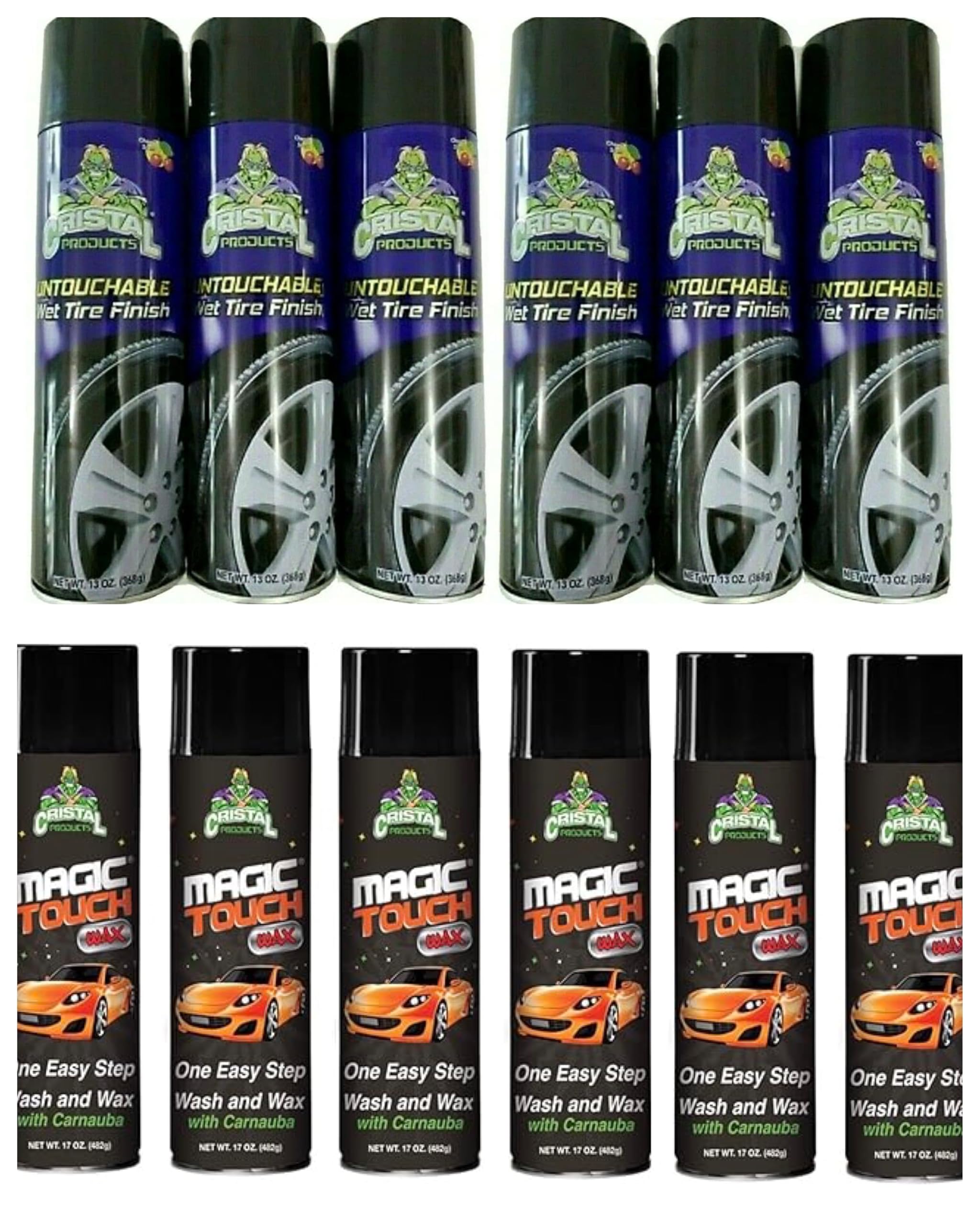 Set of 6 Magic Touch Wax and 6 Untouchable Wet Tire Shine Cristal Products