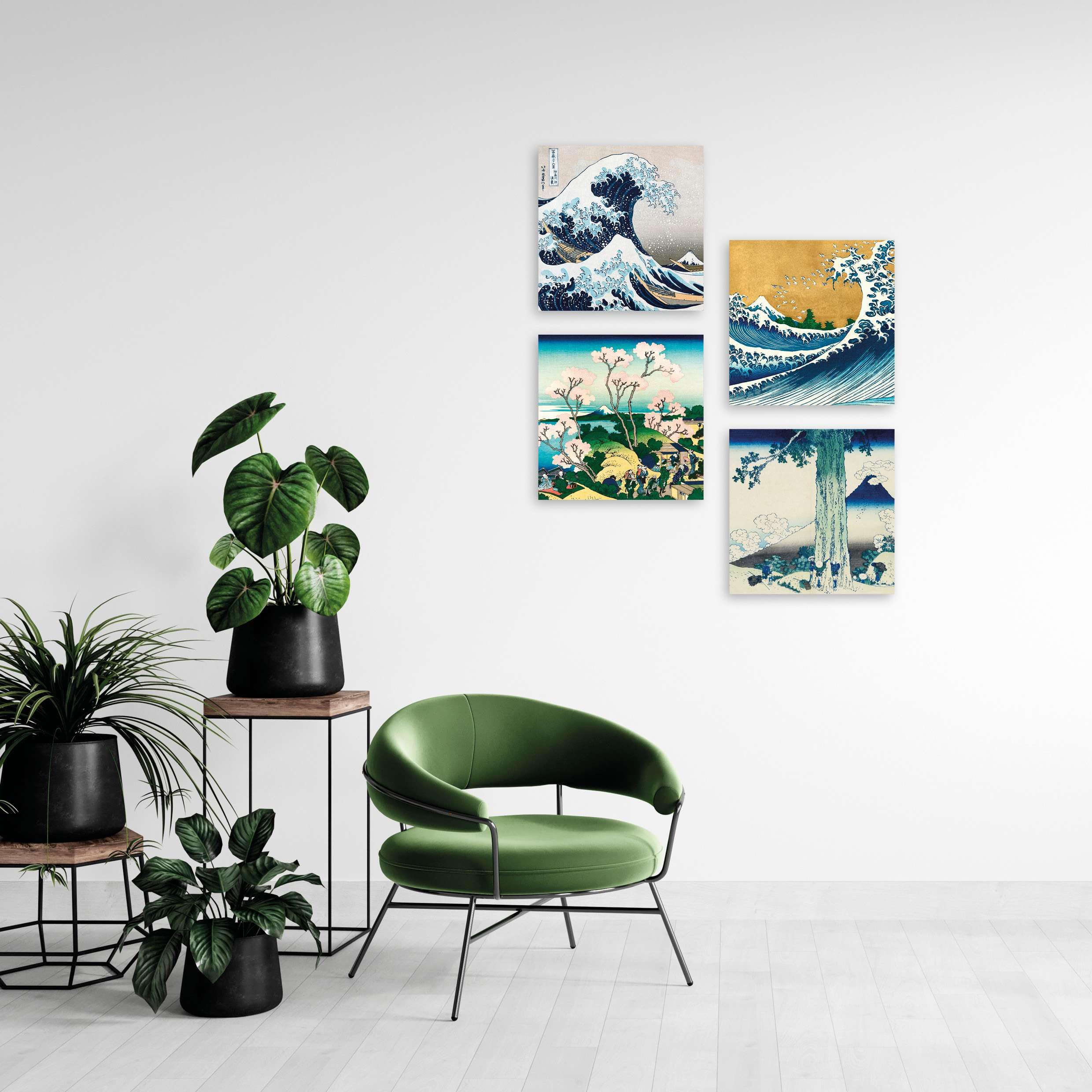 LuxHomeDecor Set di 4 quadri 30x30 cm – stampa su tela con telaio in legno stile arte giapponese – Katsushika Hokusai