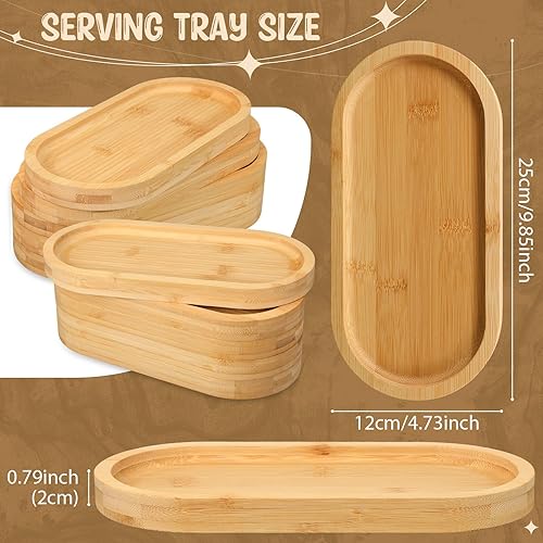 Miniatura 2 de Nuogo 12 bandejas de bambú para servir de 10 x 5 pulgadas, plato ovalado de bambú de madera, platos ovalados de charcutería, plato de queso de