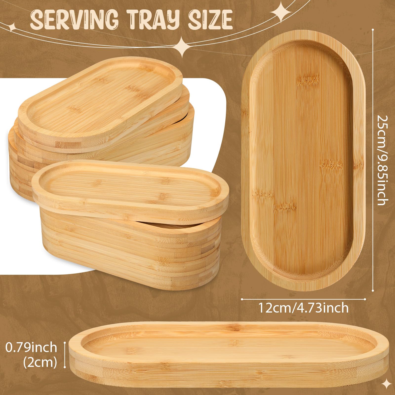 Nuogo 12 vassoi da portata in bambù ovali da 25,4 cm, piatti da portata ovali in legno, piatti per salumi, formaggi in legno, vassoio in legno di frutta, vassoio per tè, tavolino da caffè, tazza,