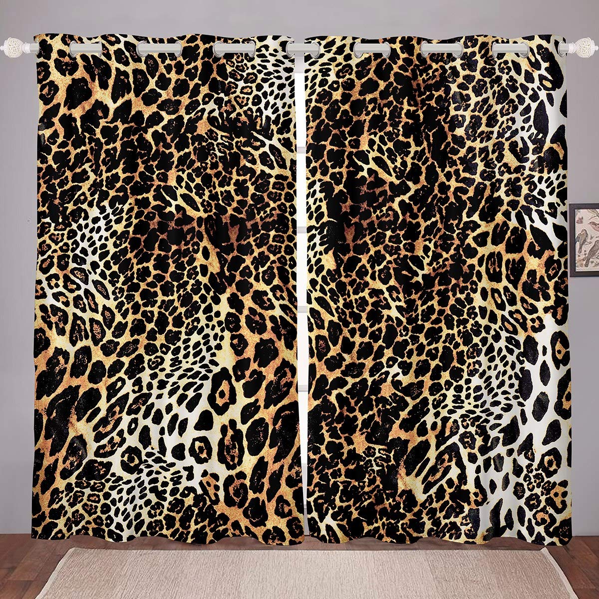 Loussiesd Girls Colour 14 Leopard Print Curtain Panels Safari Cheetah Print Window Curtain For Kids Women Ultra Soft Wild Animal Theme Blackout Drapes Wildlife Style Decor W66*L90
