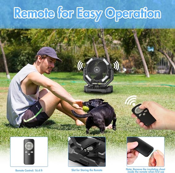 Ventilador de camping, ventilador oscilante recargable de 40000 mAh, ventilador portátil alimentado por batería para tienda de campaña al aire libre con gancho de luz remoto para accesorios de