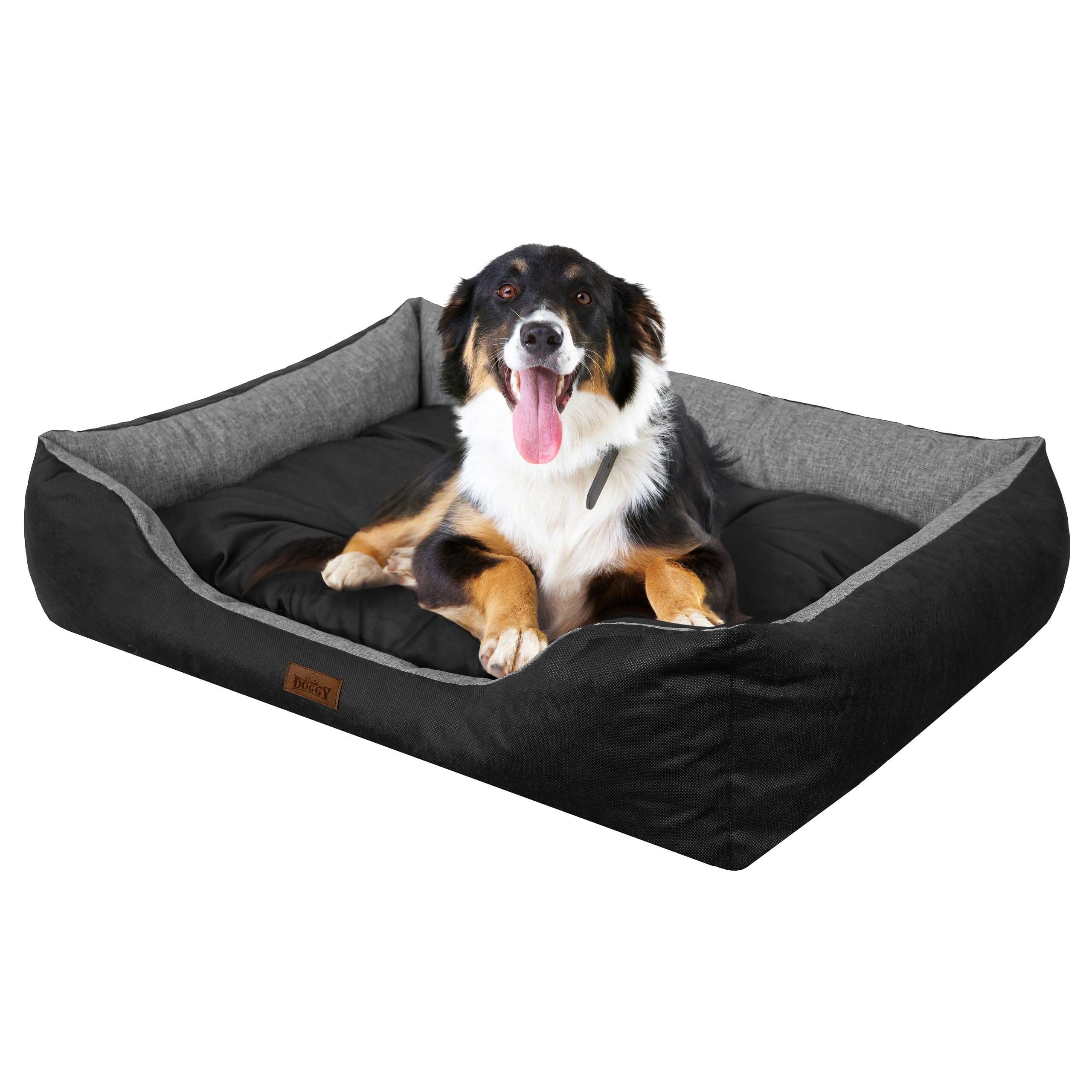 DOGGY Hundebett - Hundekissen für kleine Hunde - Hundekorb - EInfach zu reinigen - erhöhte Ränder, M, 84x65 cm, Graphit