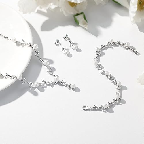 Miniatura 5 de Juego de joyas de plata de boda para mujer, collar y aretes de circonita cúbica, conjuntos de pulseras para novia, boda, bisutería para dama de honor