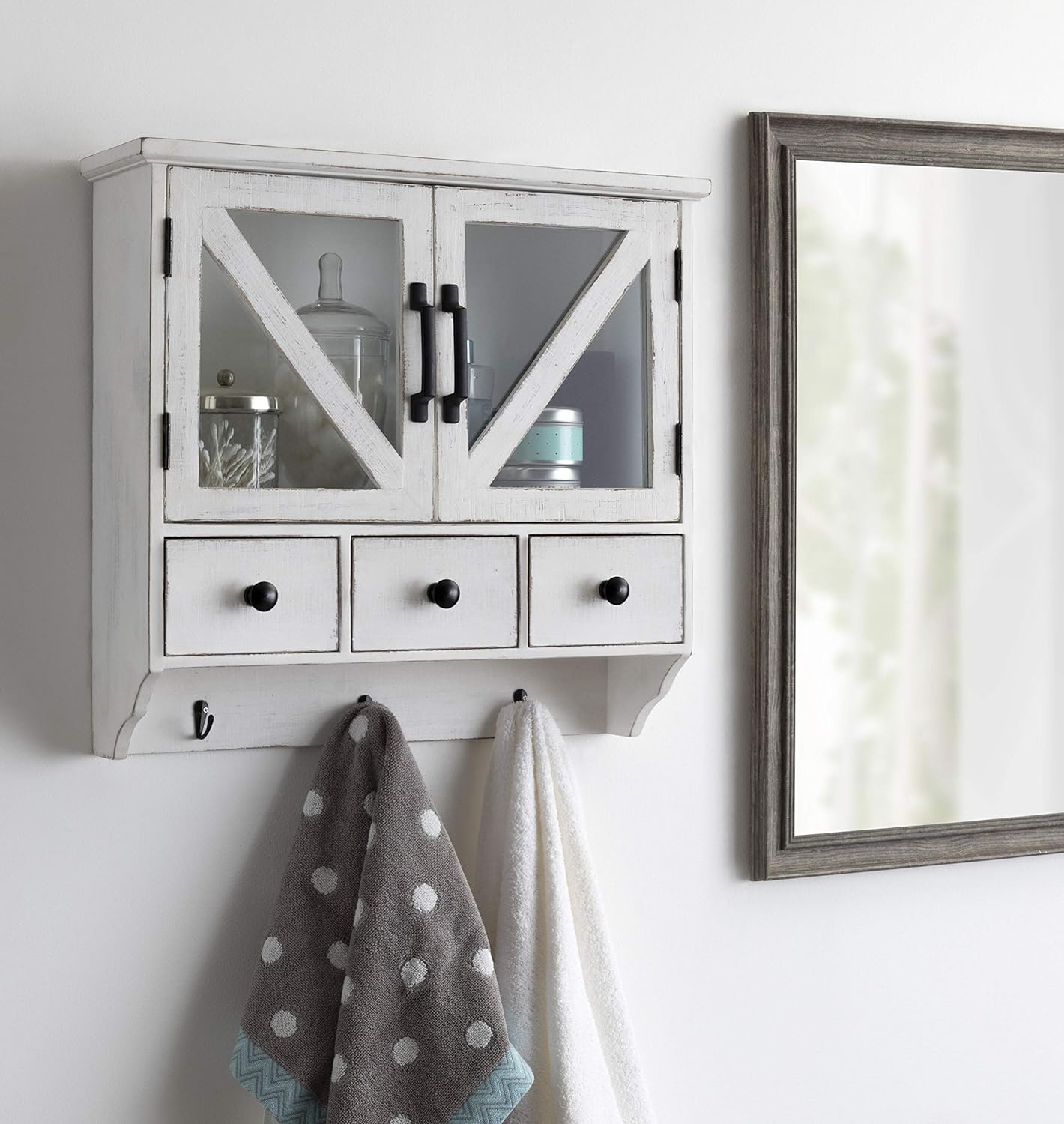 Black Friday - 70% OFF Kate and Laurel Hutchins Decorative Rustic Wood Wall Cabinet, 21 x 6 x 20, White, Farmhouse Decor Organizer with Magnetic Doors and Three Pull-Out Drawers New Deal Kate and Laurel Hutchins Decorative Rustic Wood Wall Cabinet, 21 x 6 x 20, White, Farmhouse Decor Organizer with Magnetic Doors and Three Pull-Out Drawers
