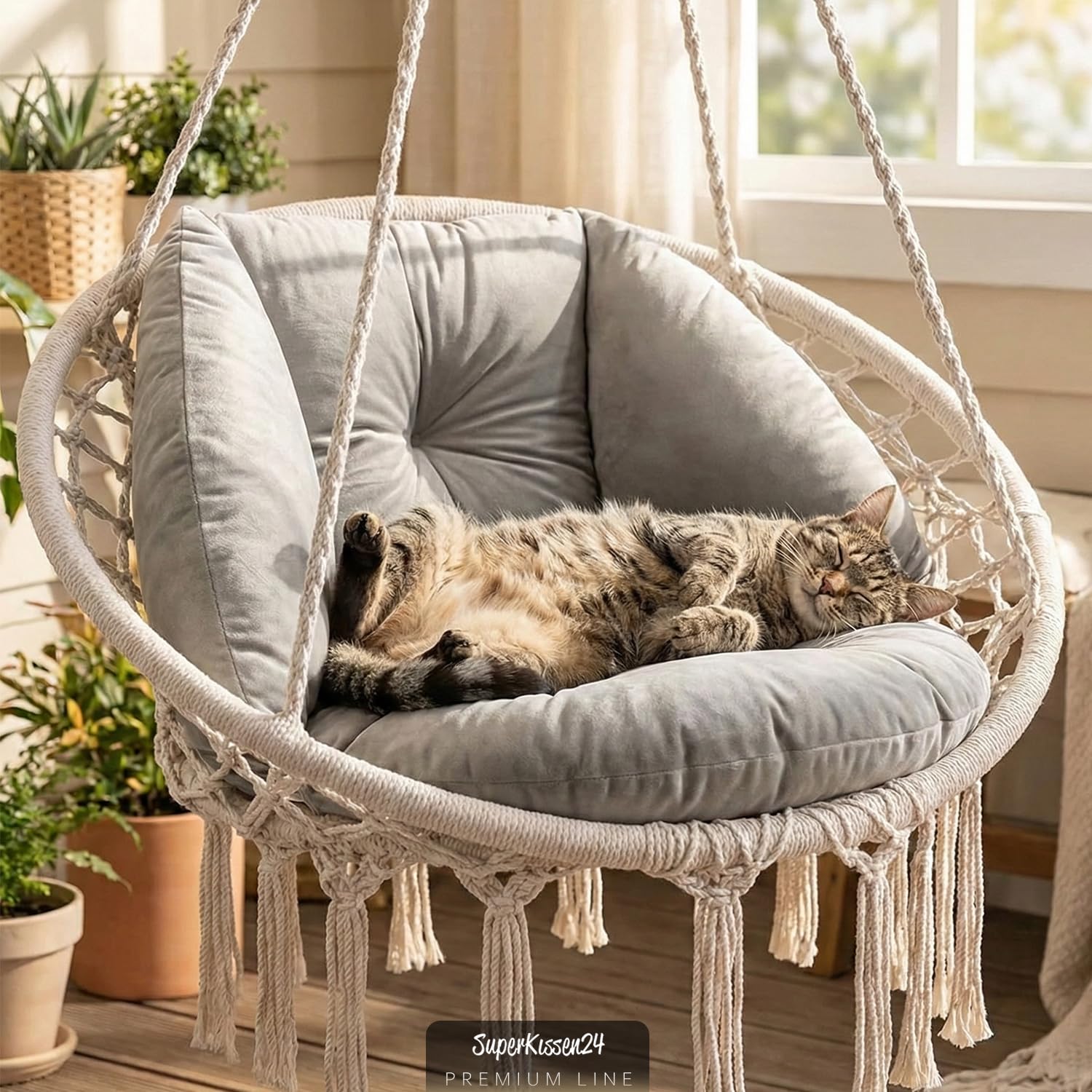 SuperKissen24. Coussin de Fauteuil Suspendu - Coussin Fauteuil Jardin - Oreillers de Oeuf Suspendu - Coussin Rond - Oreiller Moelleux - Argent