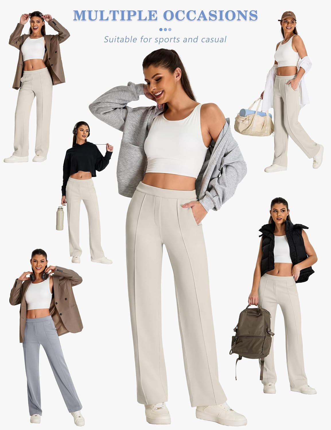 BMJL Women's Work Pants 32" High Waisted Casual Track Pant Yoga Travel Golf Joggers Pockets Slacks Fall Clothes - Image 5