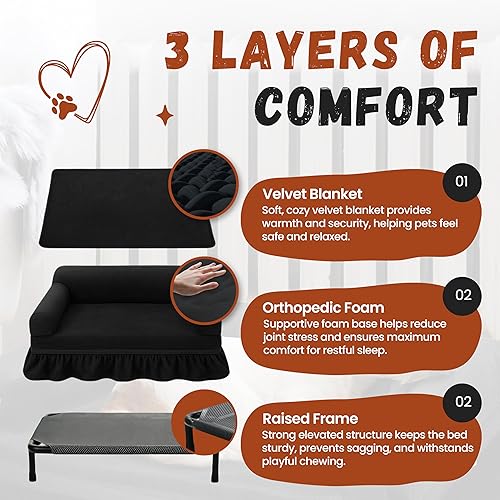 Miniatura 2 de Cama ortopédica 3 en 1 de espuma viscoelástica para perros, funda lavable, diseño calmante para perros pequeños a grandes, uso elevado o plano,