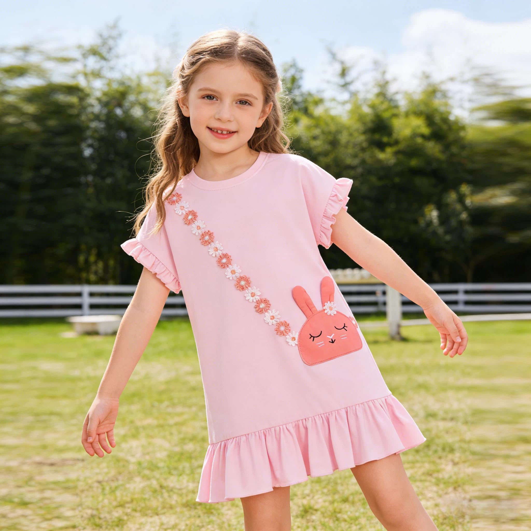 Vestido Niña Unicornio Vestidos Manga Algodón Animal Flores Verano Casual Vestido 2-8 Años — view 3