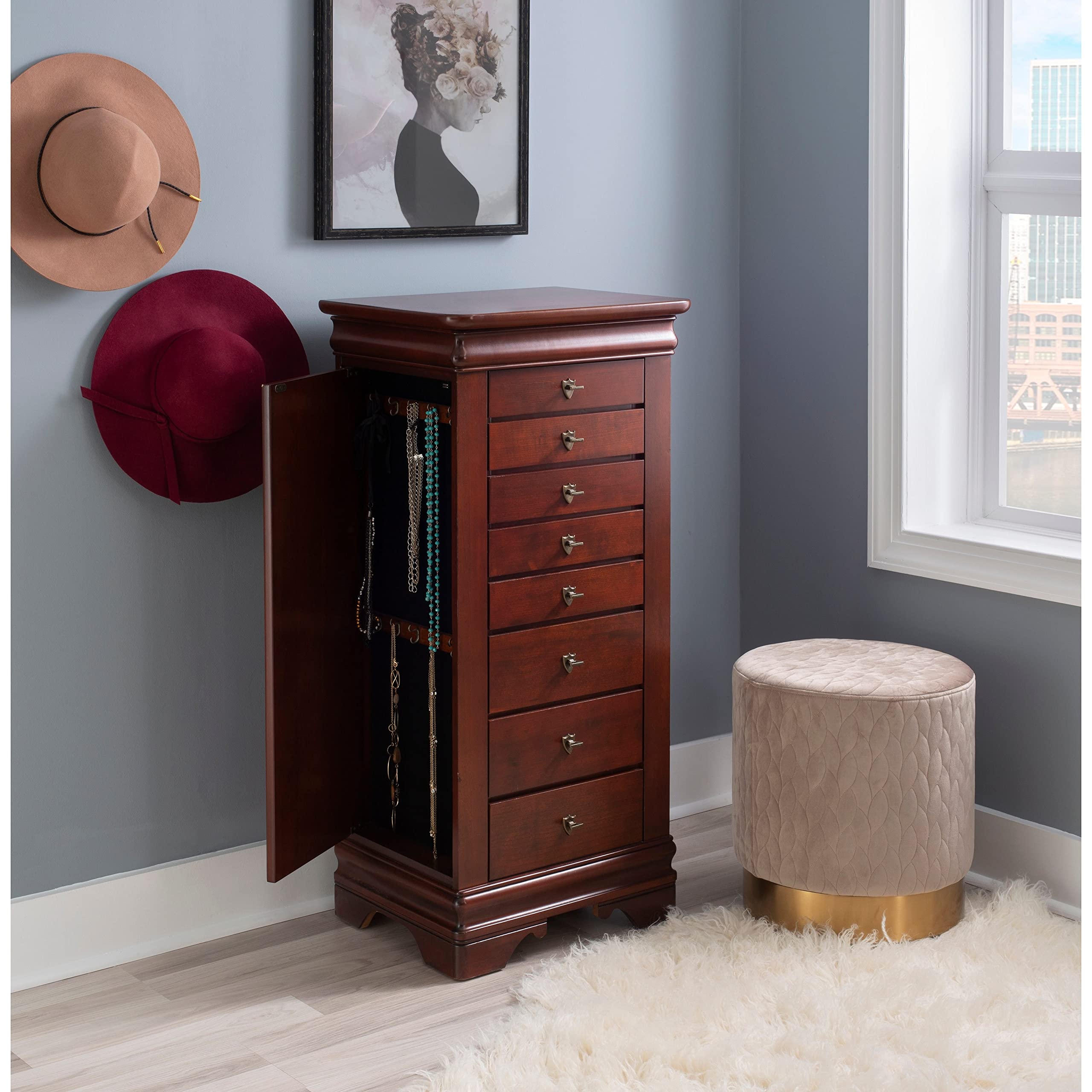 Sei Photo Display Wall Mount Jewelry Armoire Cherry Pemberly Row Wood