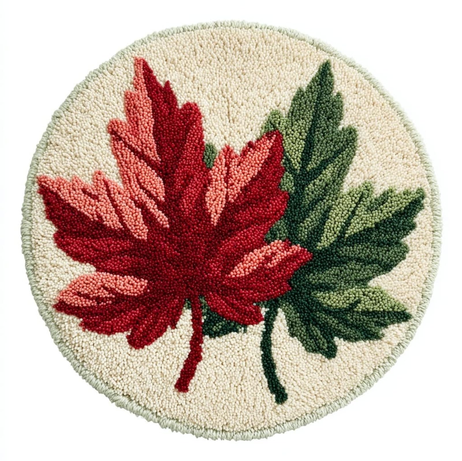 WallustrioaW DIY Latch Hook Rug Kits for Kids,Maple Leaves,DIY Crochet Carpet Making Beginner Set for Adults Present Decoration,50x50cm