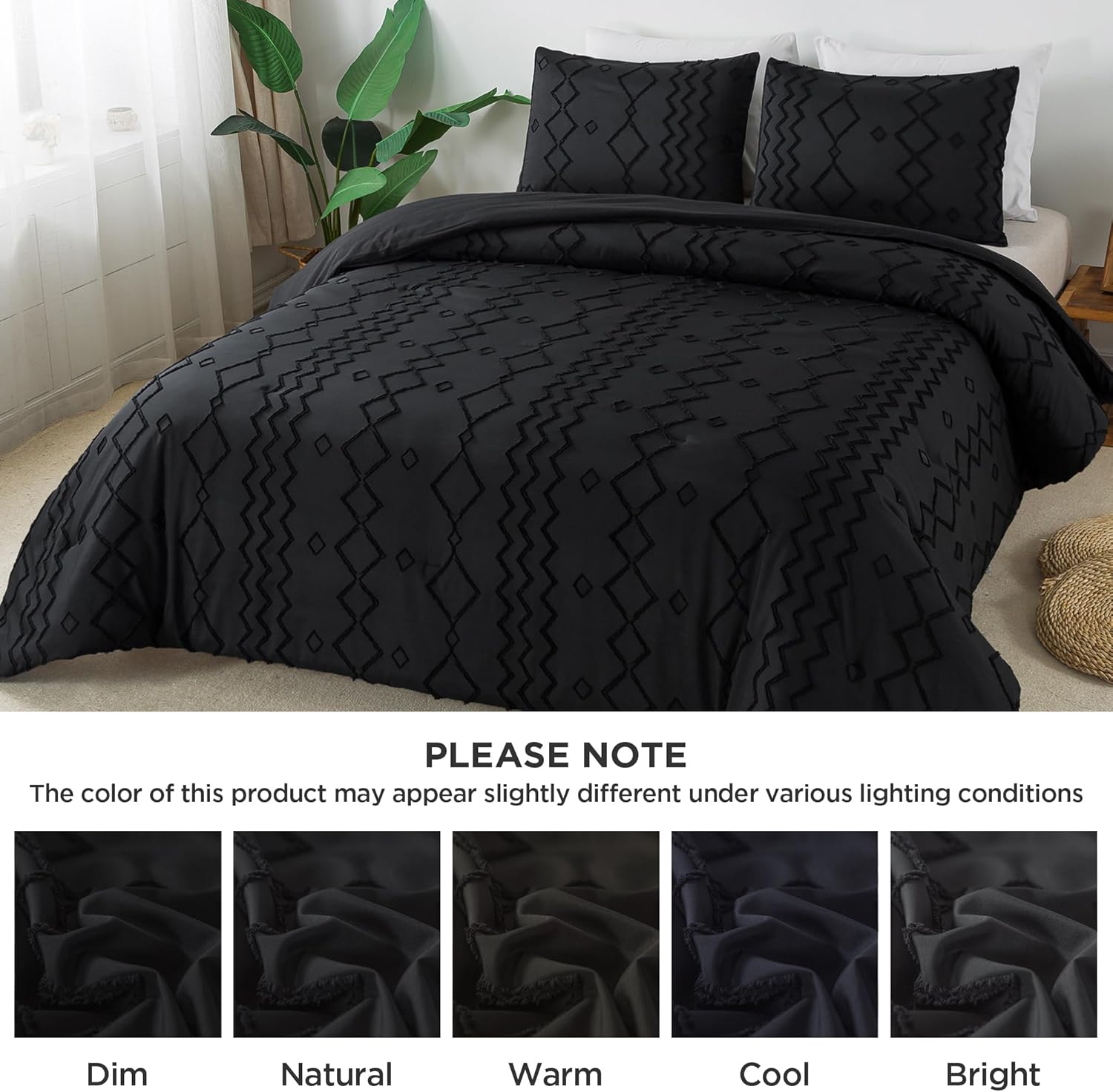 Andency Black Tufted Comforter Set King(104x90Inch), 3 Pieces(1 Tufts Comforter, 2 Pillowcases) Boho Textured Farmhouse Bed Set, Microfiber Down Alternative Geometric Bedding - Image 7