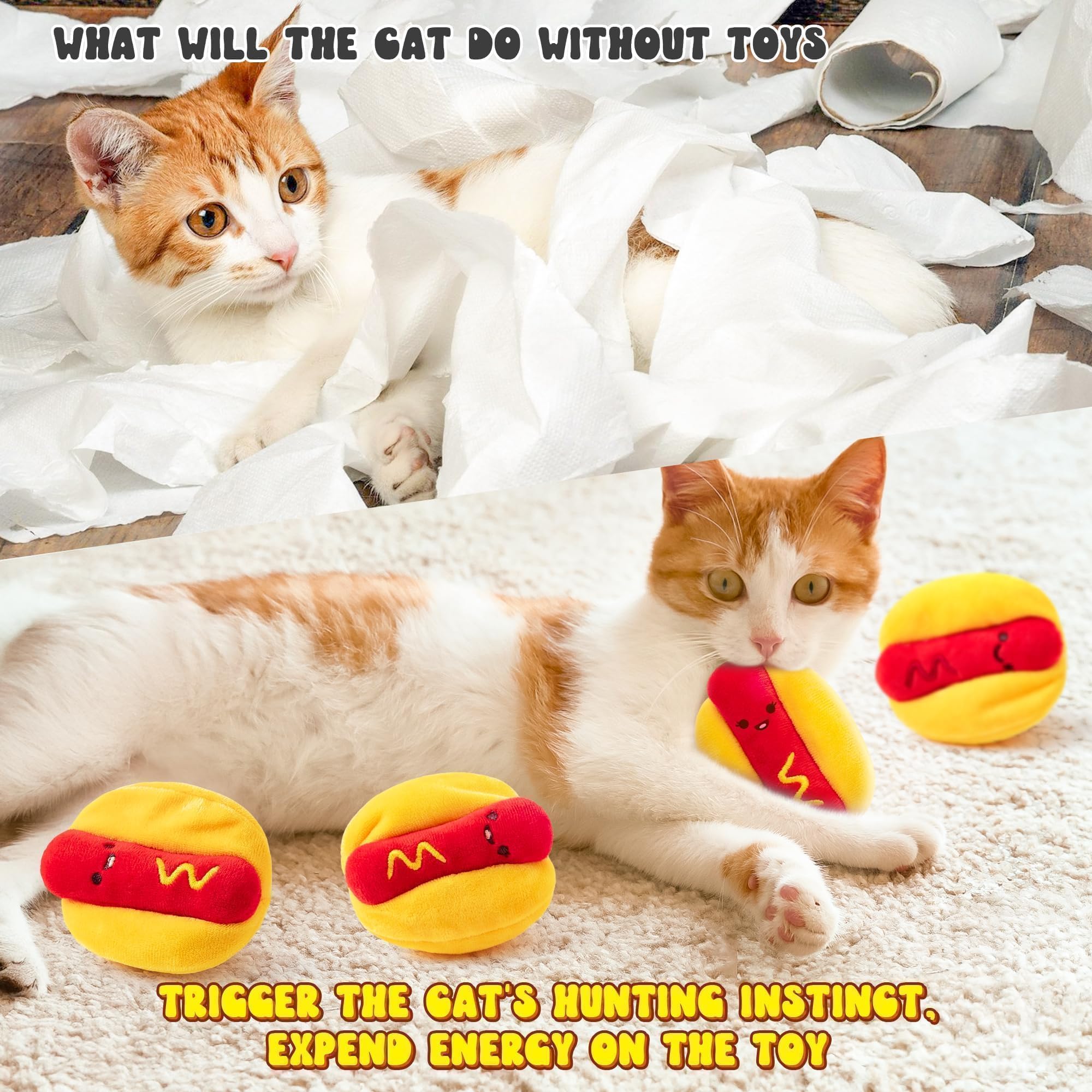 L1rabe Hot Dog Katzenminze-Spielzeug – Sommer 5 niedliche Hot-Dog-Katzen-Geräuschspielzeuge, interaktives Haustierzubehör, Kätzchen, Kauen, Beißen, Kick-Kratzwerkzeuge, Katzenminze, Katzenliebhaber