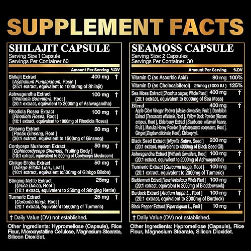 Miniatura 4 de SoundHealth Musgo marino irlandés orgánico salvaje y shilajit - 8000 mg de musgo marino, 10000 mg de shilajit, ashwagandha 2000 mg, ginseng,