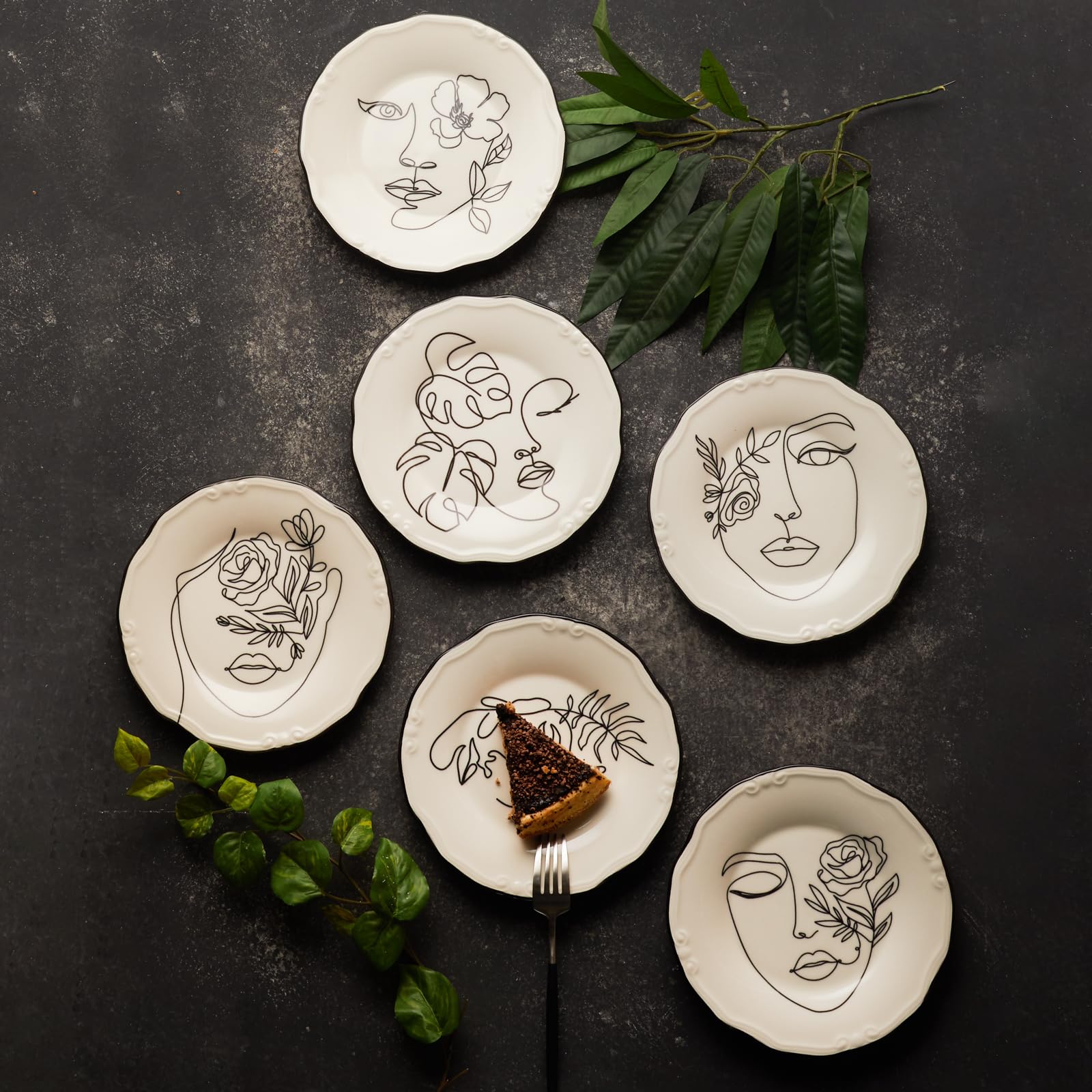 KARACA Assiettes à Gâteau Porcelaine Face 6 Pièces 6 Personnes Blanc Rondes 21 cm Plateaux à Dessert Pâtisserie Lavage Main Ne Passe Pas au Lave Vaisselle Ni Micro Ondes