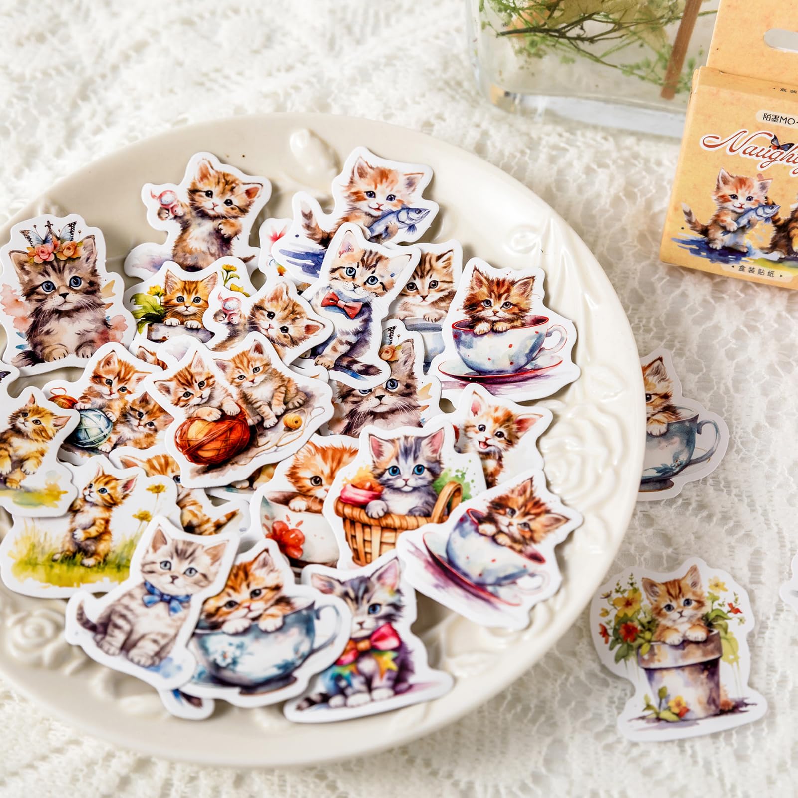 Ta Merry Kawaii - Accesorios para álbumes de recortes, suministros de álbumes de recortes, 46 calcomanías estéticas de gato para adultos, suministros de diario, calcomanías estéticas para álbumes de