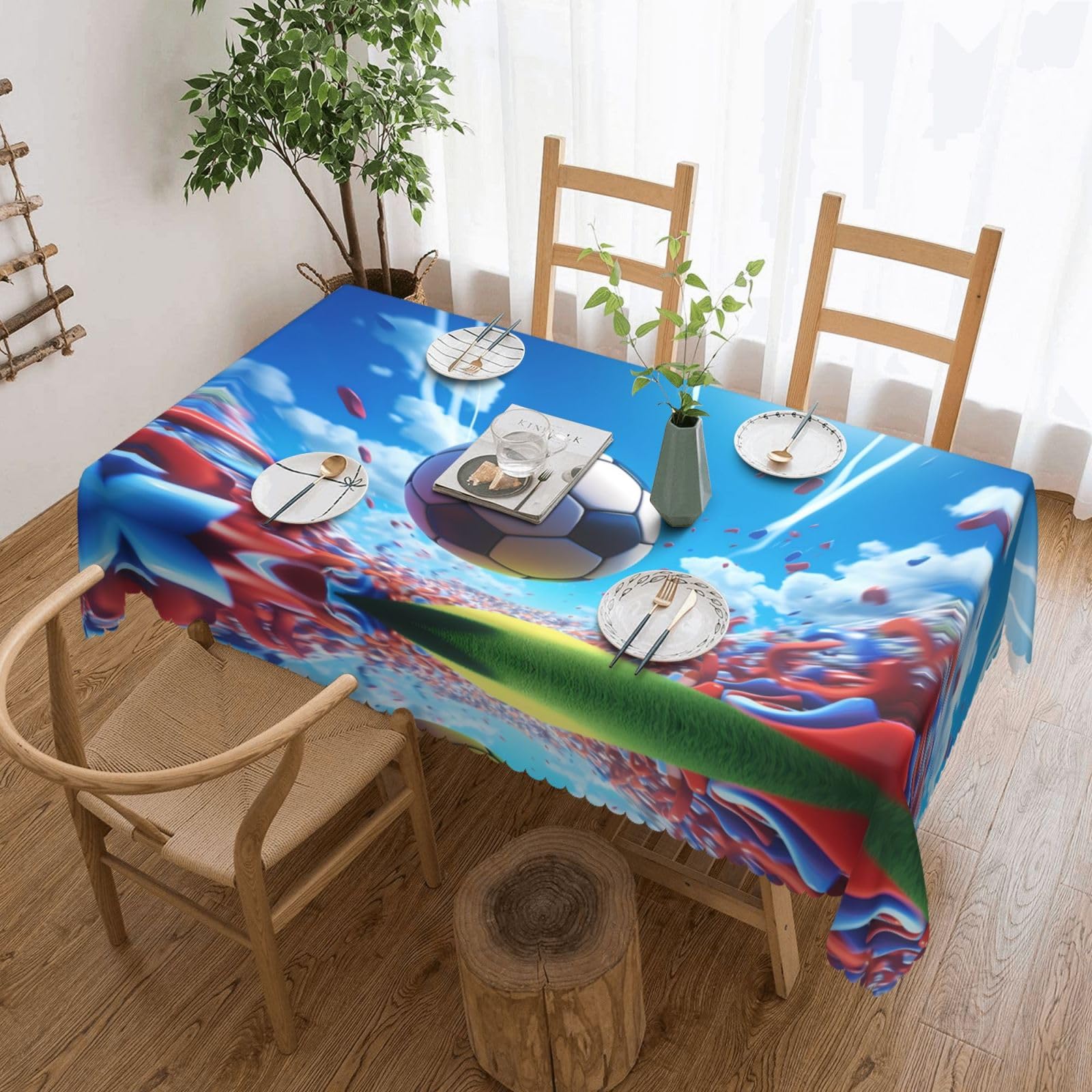 HLBSDM Cartoon Football Square Lace Tablecloth, 54x72 Inch Restaurant Decorative Tablecloth, Party Banquet Indoor and Outdoor Universal Tablecloth