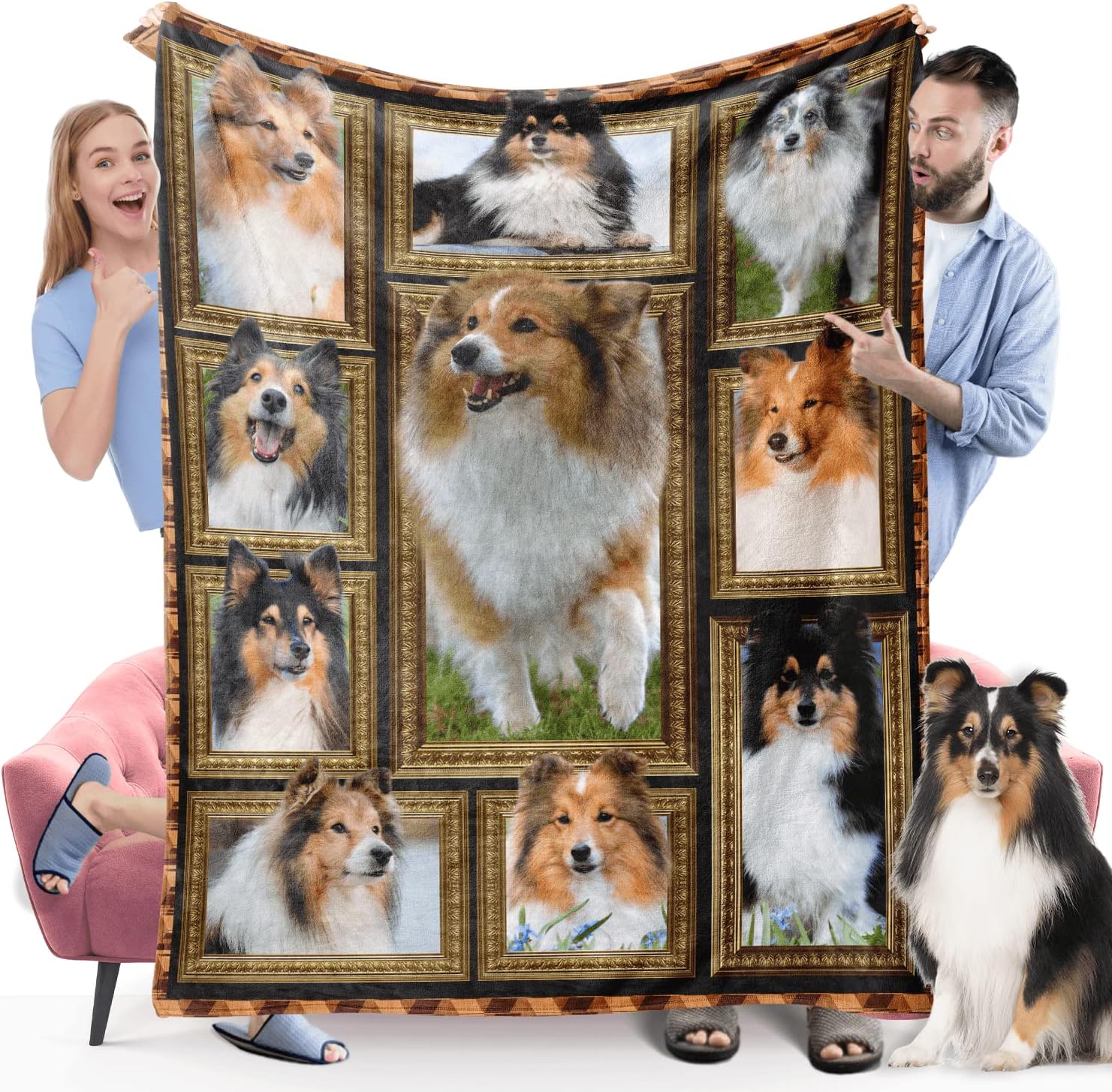 Sheltie Shetland Sheepdog Blanket, Fleece Throw Blanket for