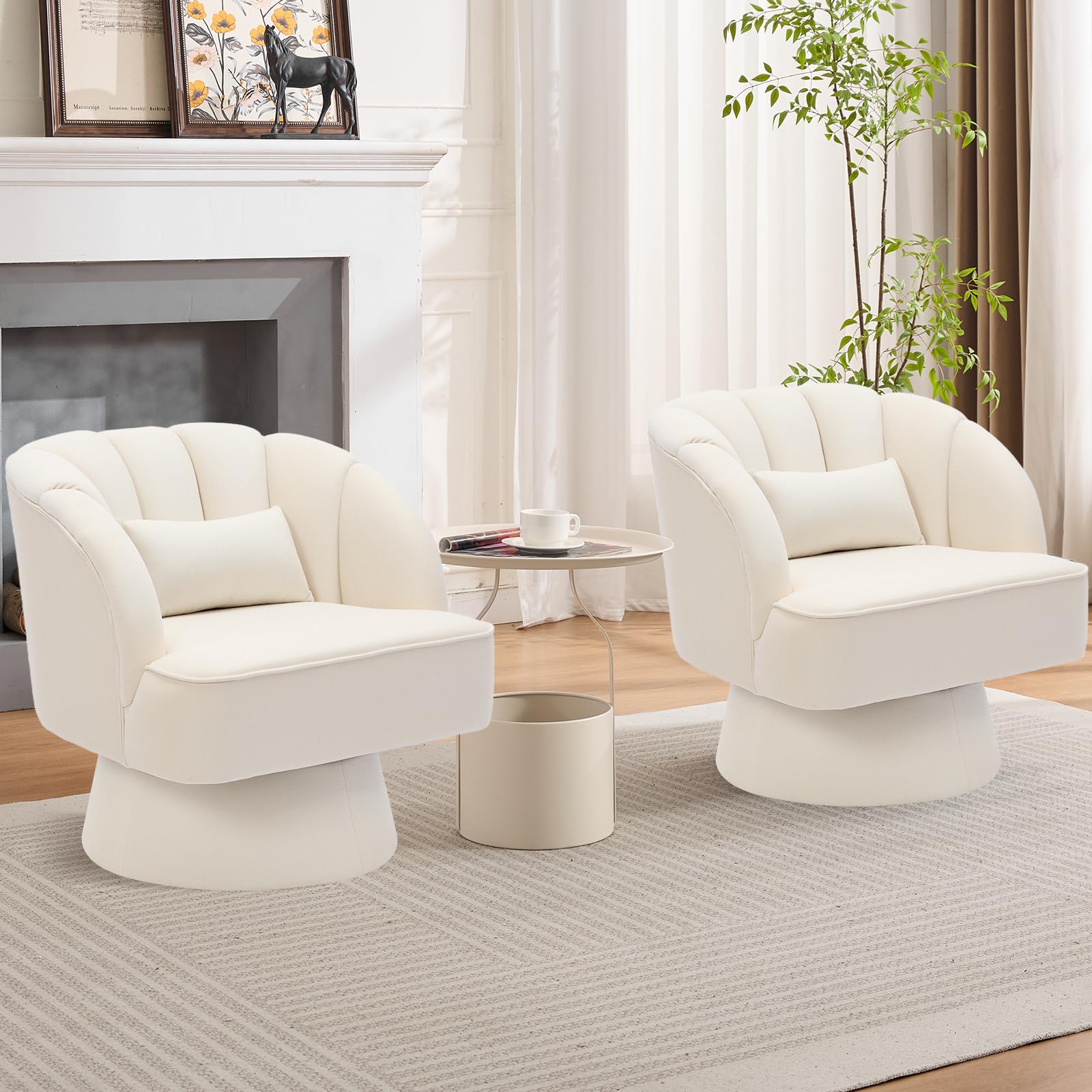 Garvee Bequemer 360° drehbarer Lounge Sessel aus Samt – Moderner runder Akzentstuhl mit Armlehnen – Barrel Club Chair für Wohnzimmer, Schlafzimmer, Lesebereich, Büro – Samt | Beige