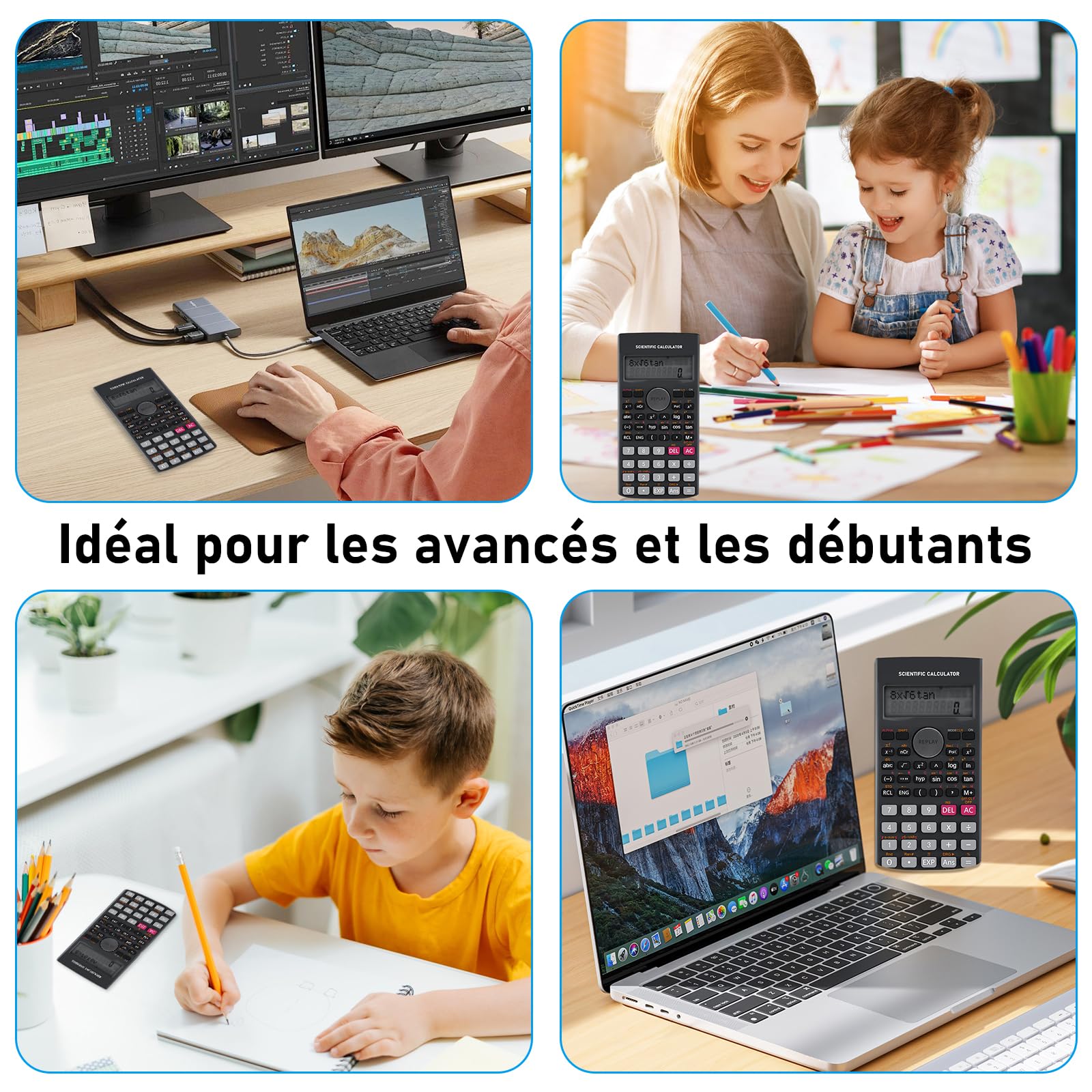 Lot de 10 Calculatrices Scientifiques, Affichage 2 Lignes, 240 Fonctions – pour Classe, École, Formation, Bureau – Noir