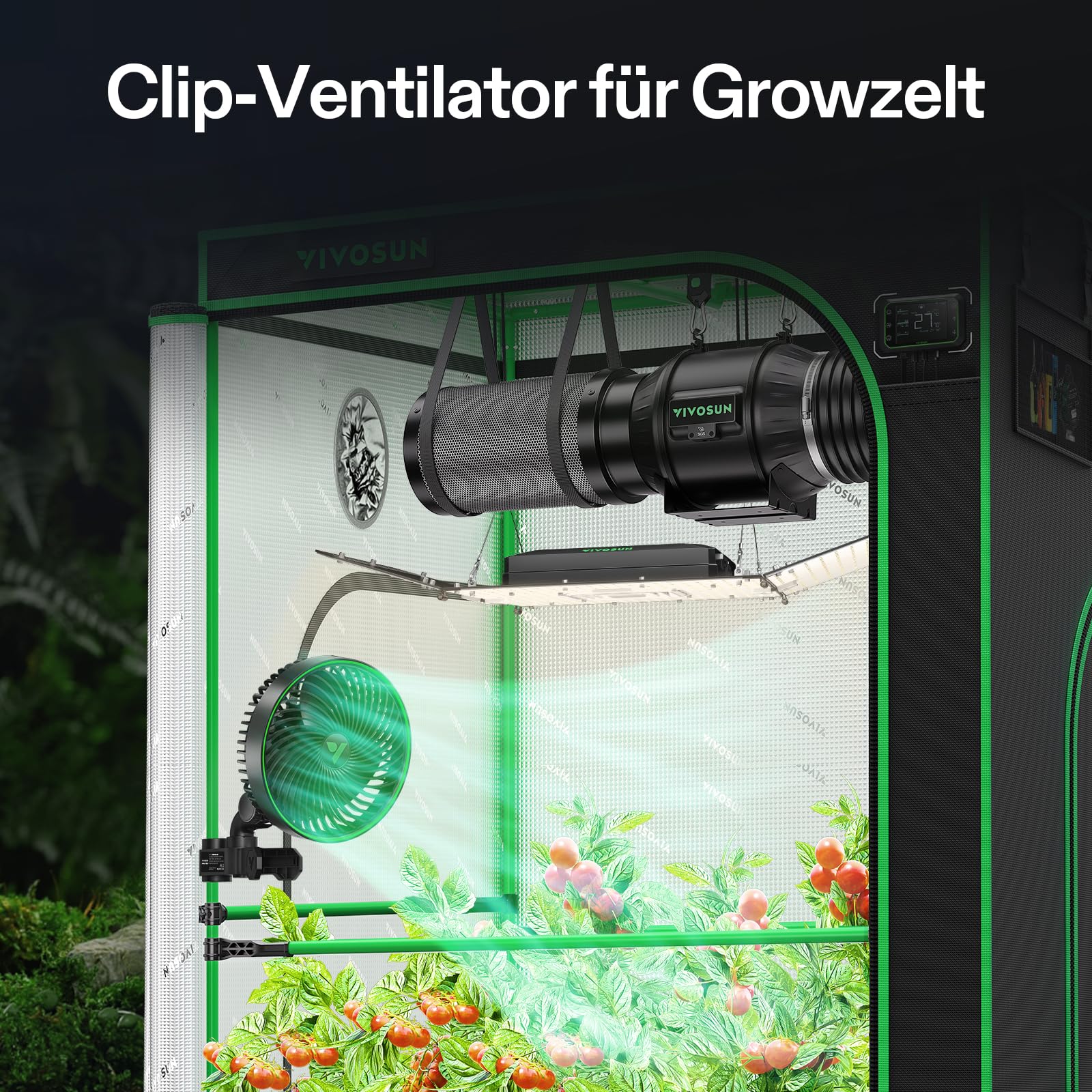 VIVOSUN E6 Gen2 Grow Ventilator Oszillierend Leise Klein for Growzelt, 10 Geschwindigkeiten & 2 Modi, EC-Motor, Clip Ventilator Klemmbar Mini Fan für Growbox, IP54, Timer,APP/WiFi Steuerung Schwarz