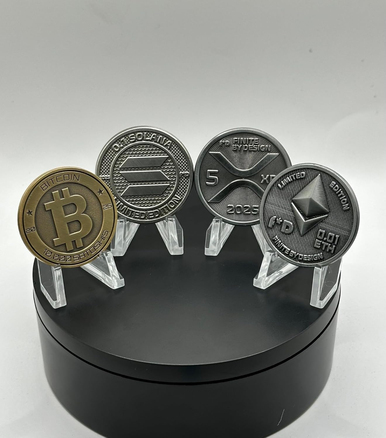Crypto Cold Storage Wallet Collectible | Limited Edition 1 of 1,000 Numbered | Unfunded Crypto Gift | Tamper-Evident Hologram | Display Box (4 Coin Variety Pack)