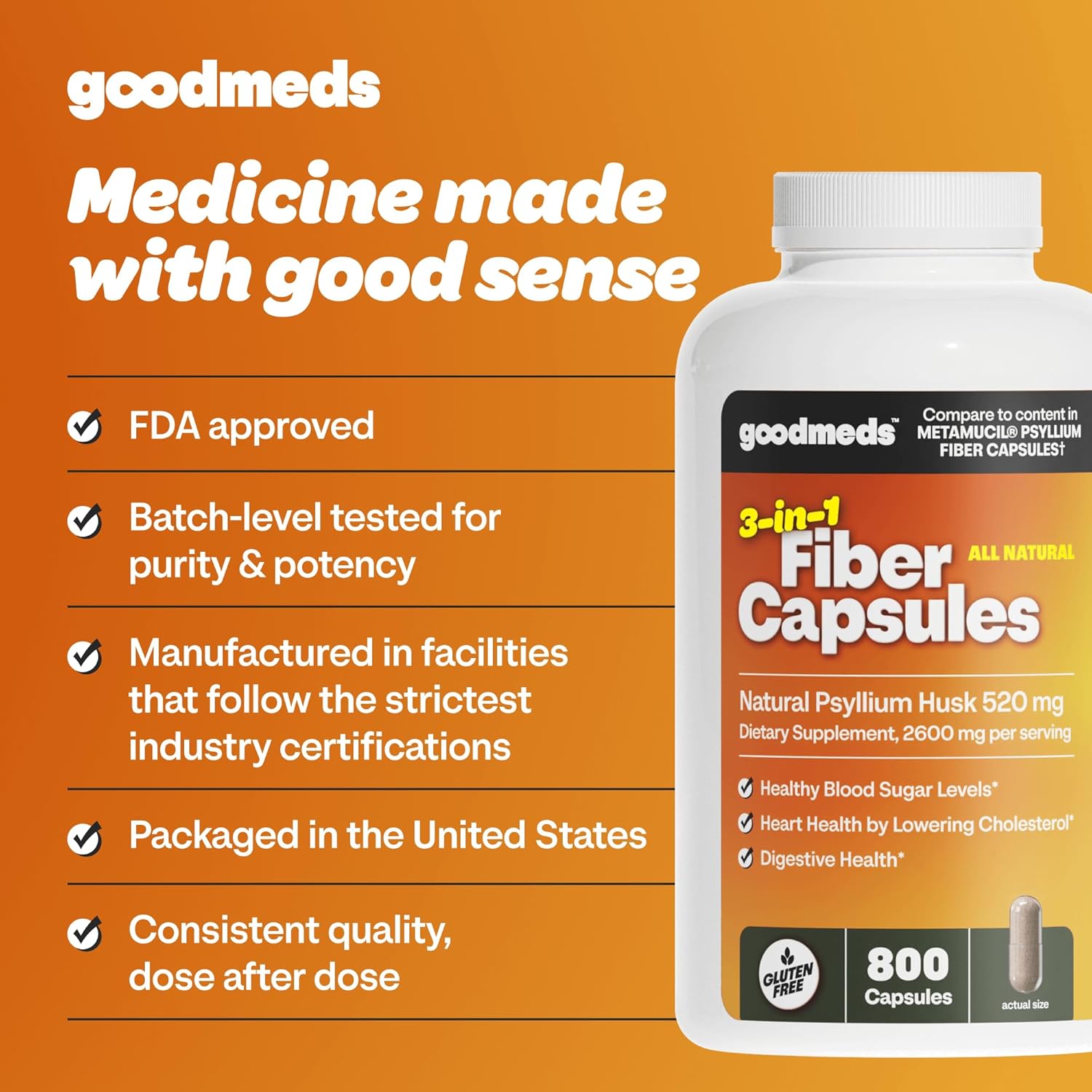 Psyllium Husk Fiber 520mg Capsules Supplement Soluble Dietary Colon Support for Women and Men, Restore Digestive Regularity and Balance (800 Count) - Image 6